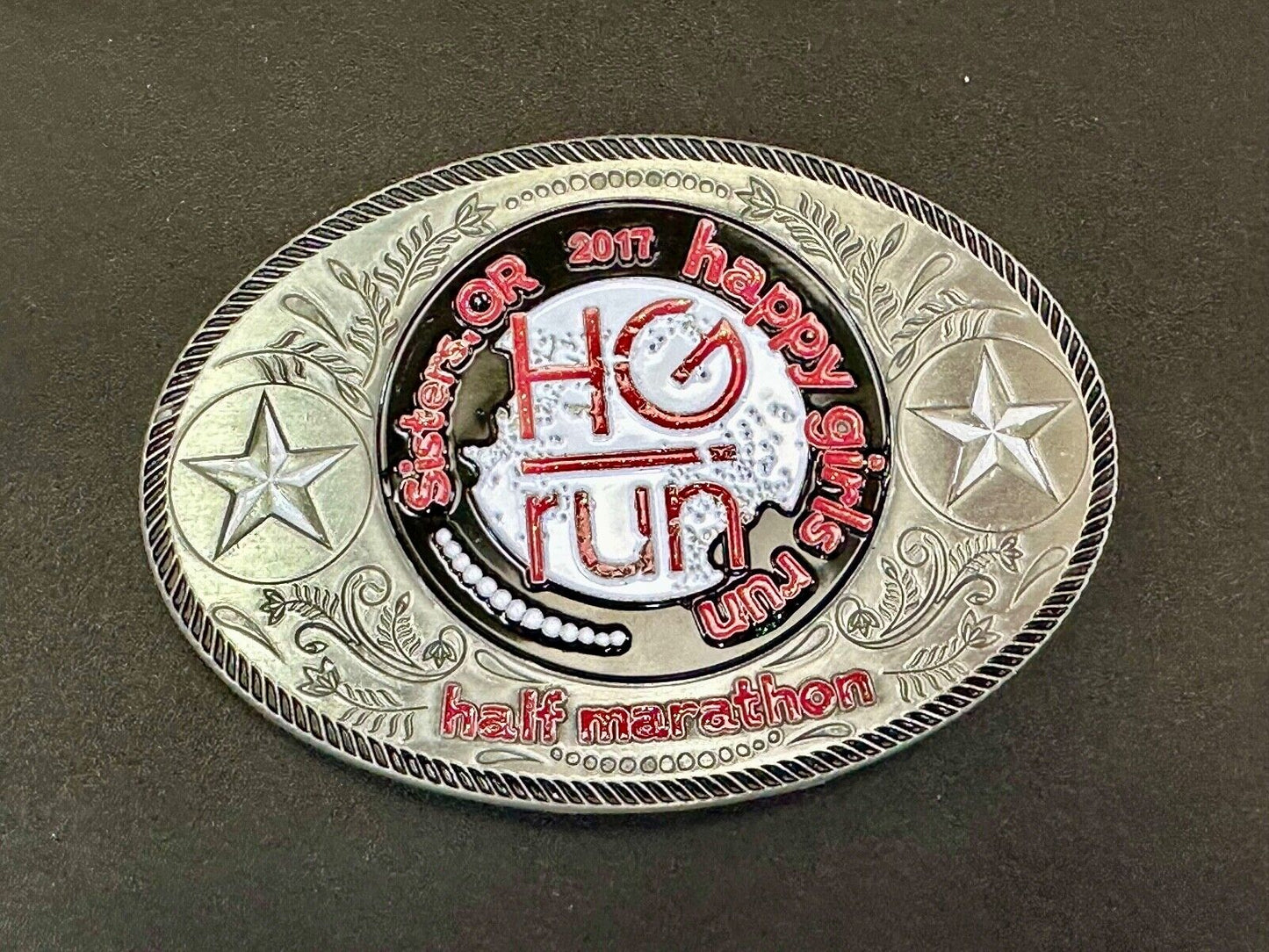 2020 Half Marathon award Happy Girls Sisters Run HG emblem belt buckle