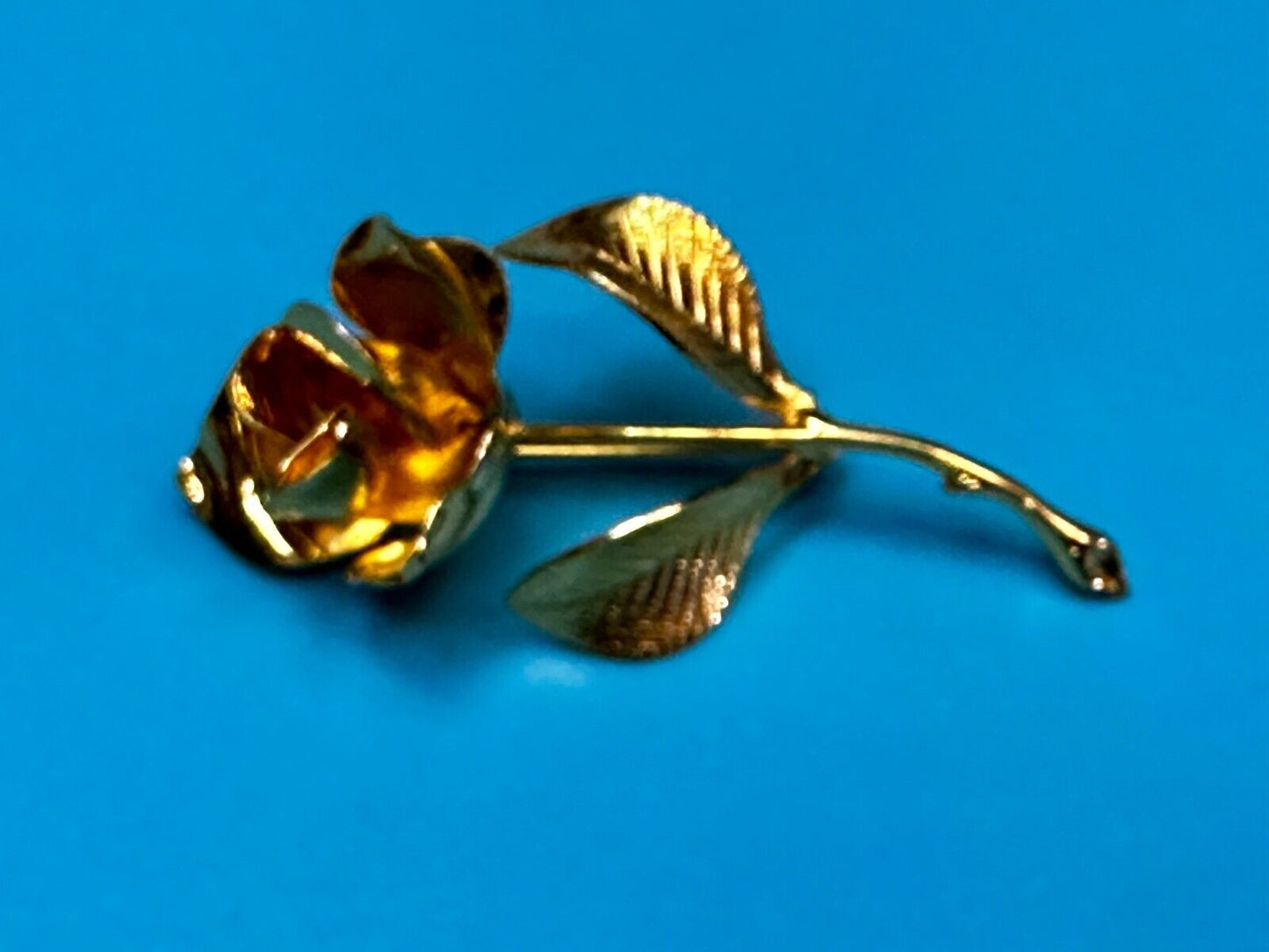 Beautiful Long Stem Rose Flower Gold Tone Vintage Brooch Pin Signed by Cerrito