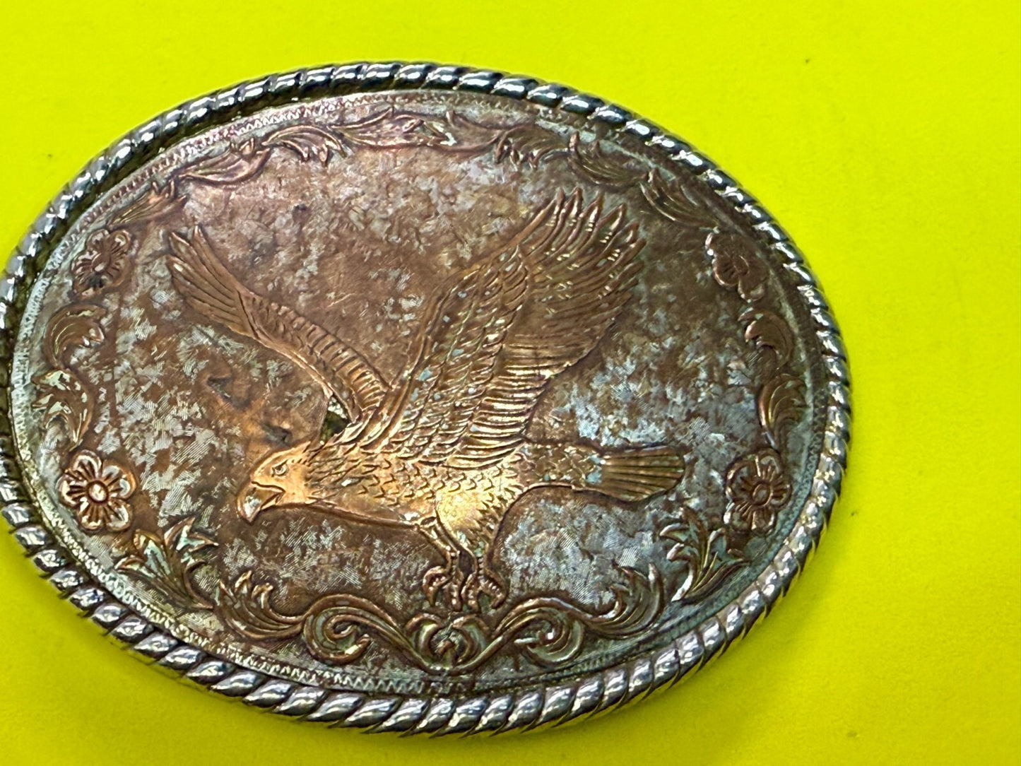 American Bald Flying Eagle Flower Swirl Ornate Brown Color Belt Buckle W USA