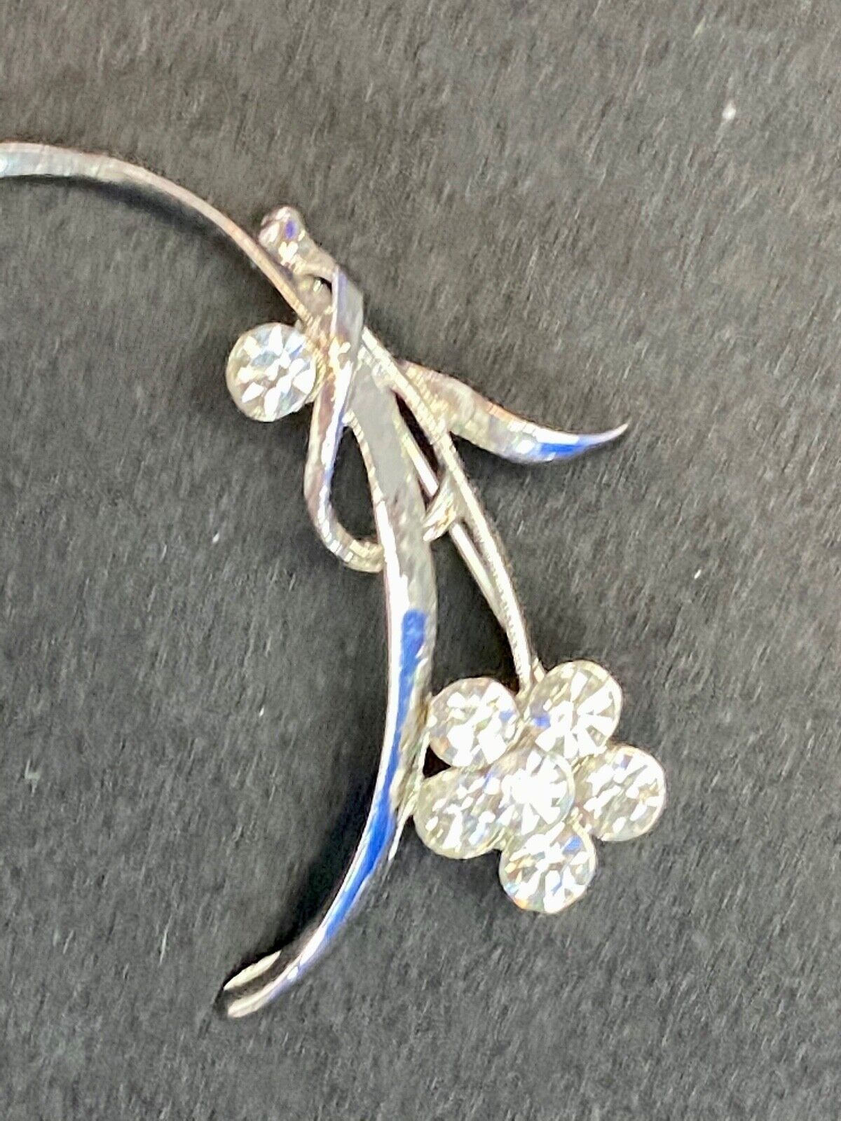 Beautiful Figural Flower With Rhinestone Accents Signed Silver Tone Brooch Pin