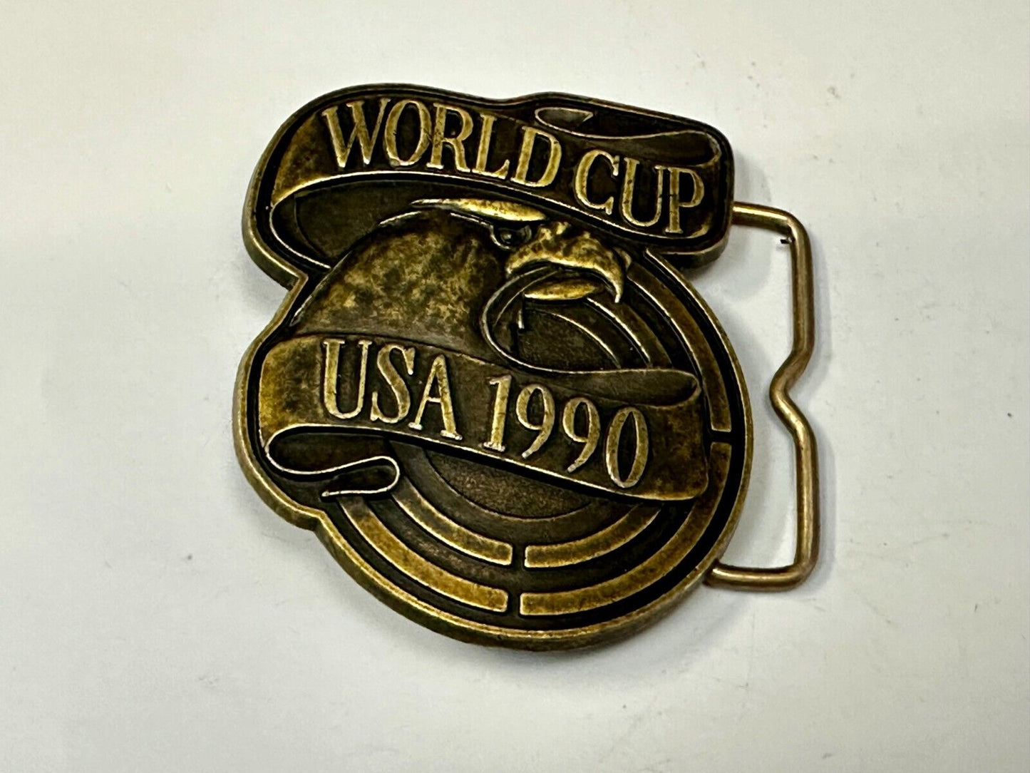 1990 USA World Cup Belt Buckle Brass Tone Vintage USA Made Belt Buckle