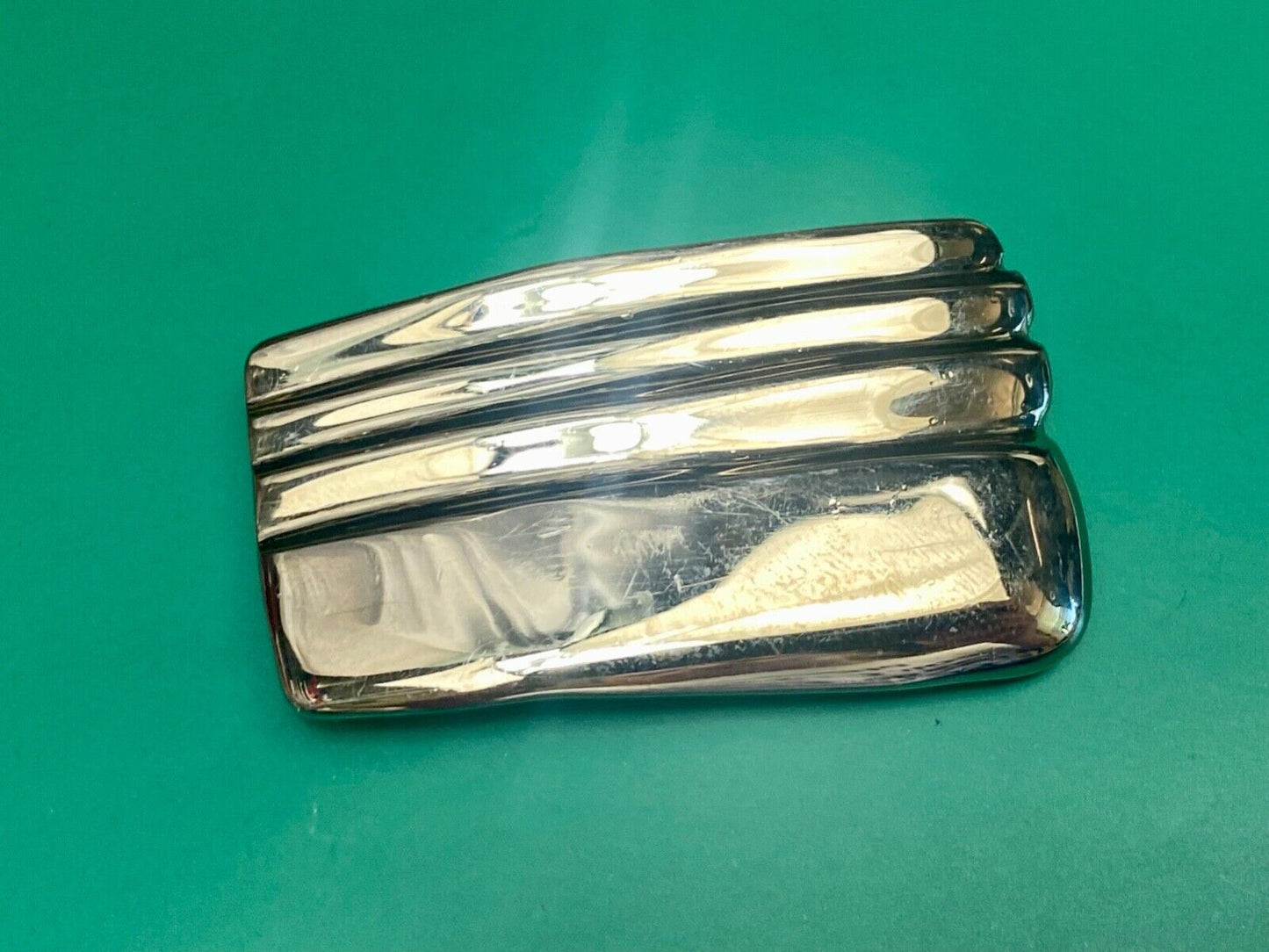 1982 Kathy young signed solid brass chrome color abstract art belt buckle