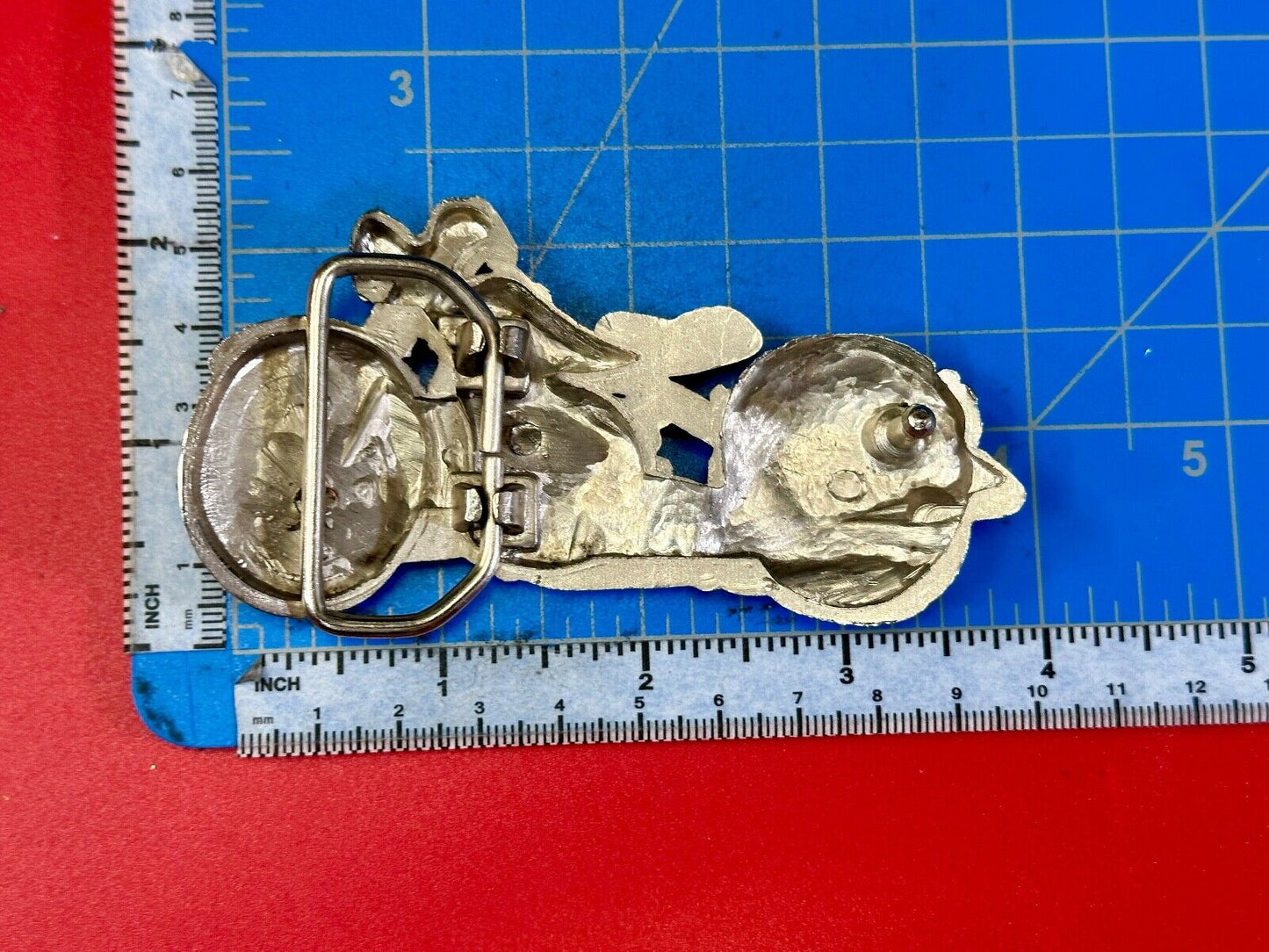 4" wide Figural Motorcycle W/ Saddle bag Silver color bikers belt buckle