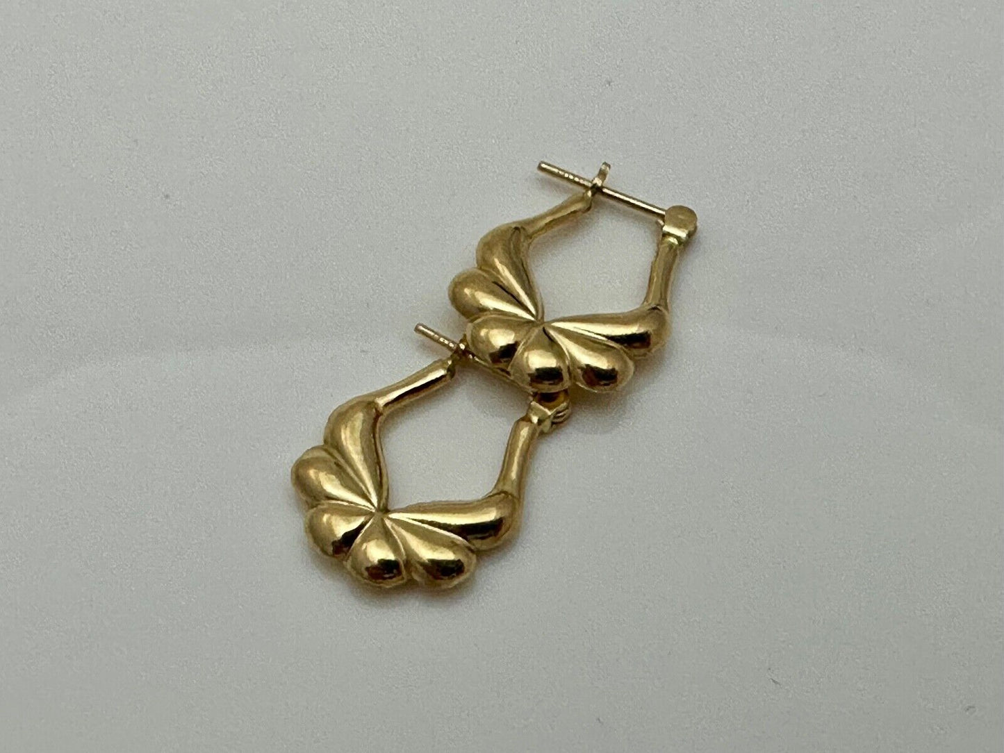 Vintage Art Deco 14K Polished Small Hoop Gold Earrings Puffy Ear Rings