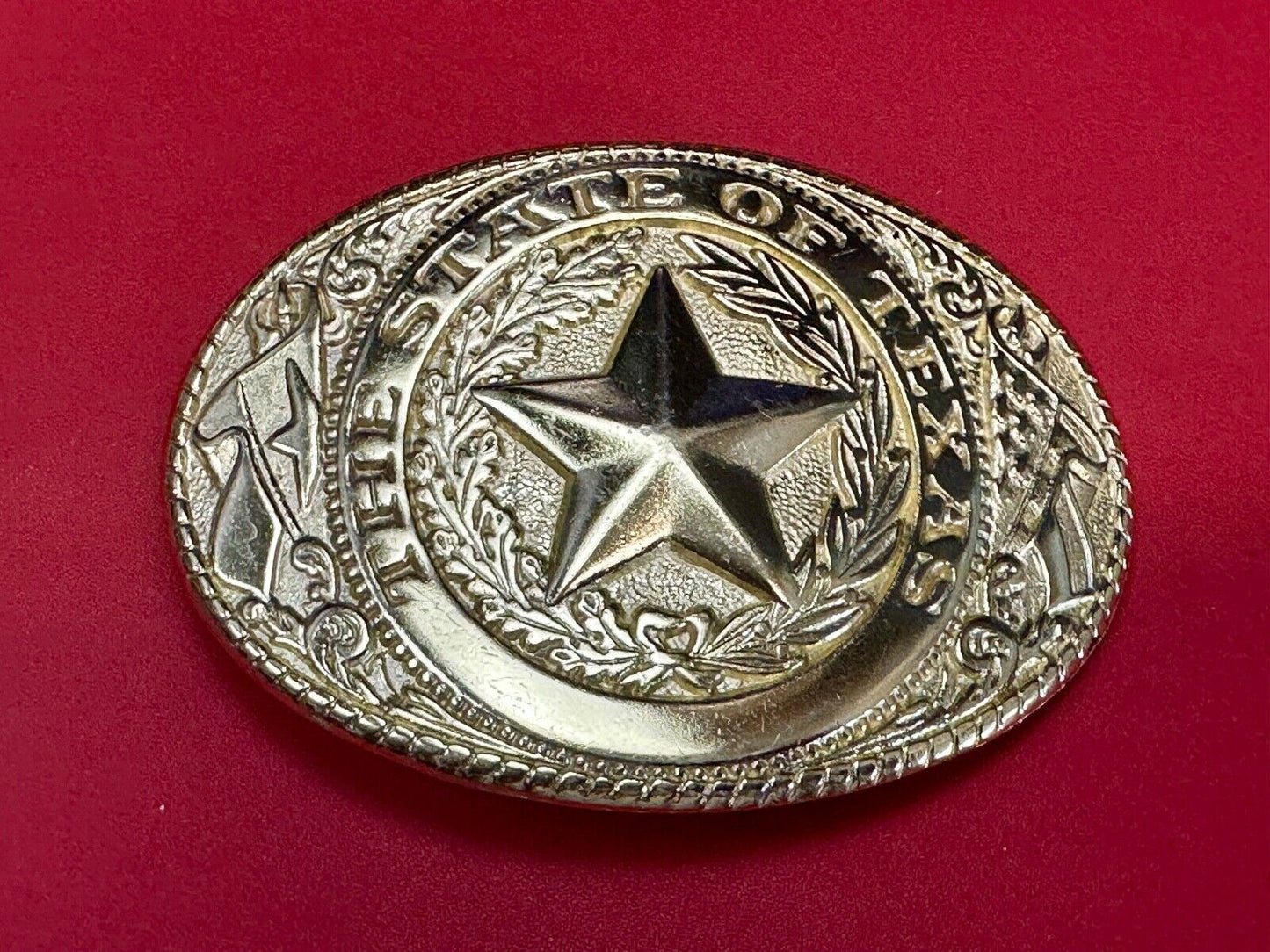 The Great State of Texas - Lone Star Flags seal gold & white color belt buckle