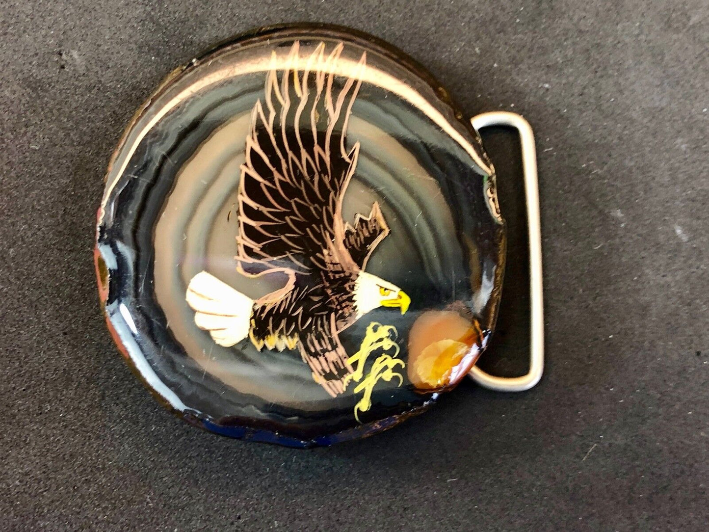 awesome! Polished wood , painted diving flying eagle belt buckle