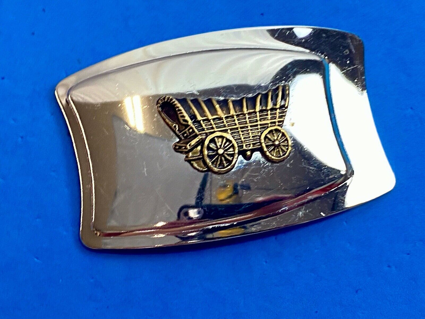 Vintage Covered Wagon Train Style Mirrored Belt Buckle Western Cowboy