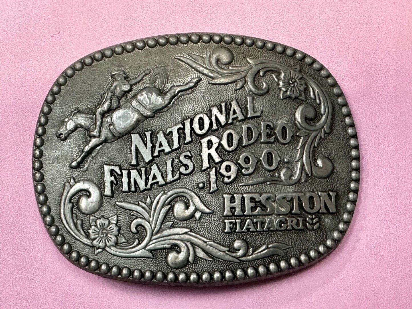 1990 ADM NATIONAL FINALS RODEO ADULT SIZE NFR NOS WESTERN COWBOY BELT BUCKLE