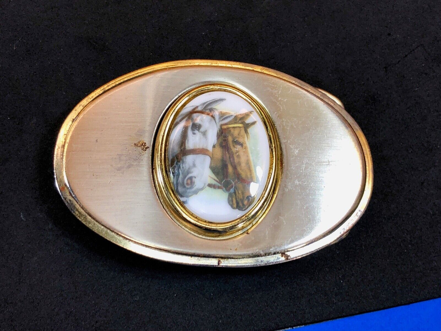 Vintage Dual Two Horse Head Bust Figure picture centerpiece western belt buckle