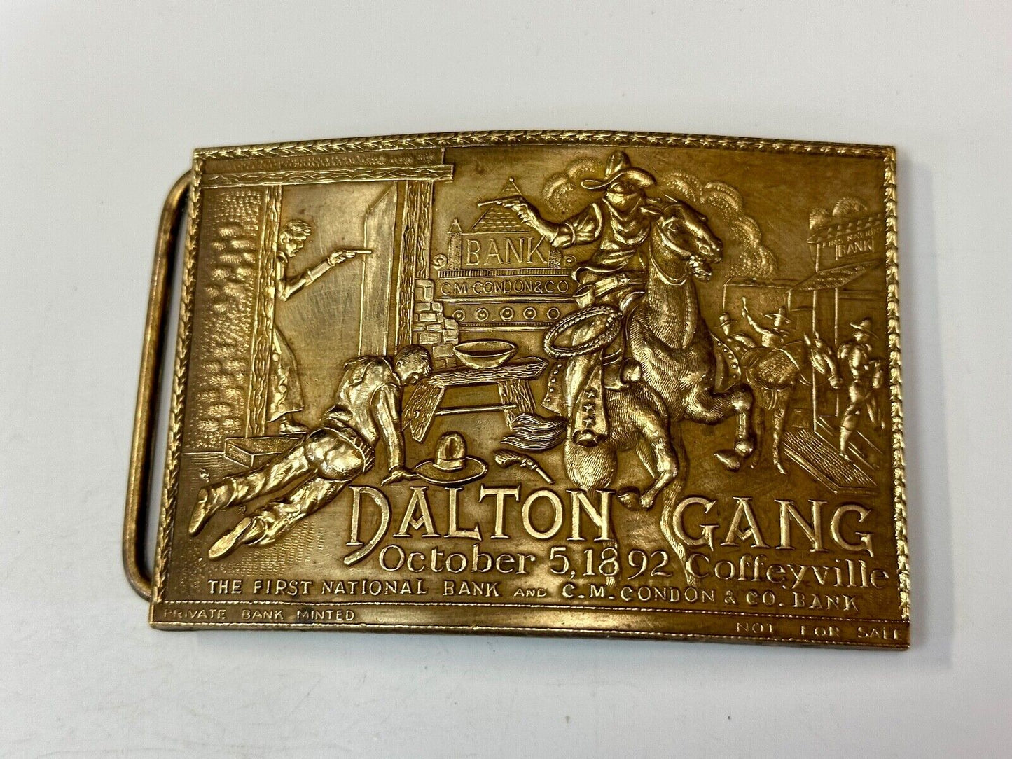 The Dalton Gang Collectors Brass Belt Buckle West Cowboy Style - see Hallmarks!