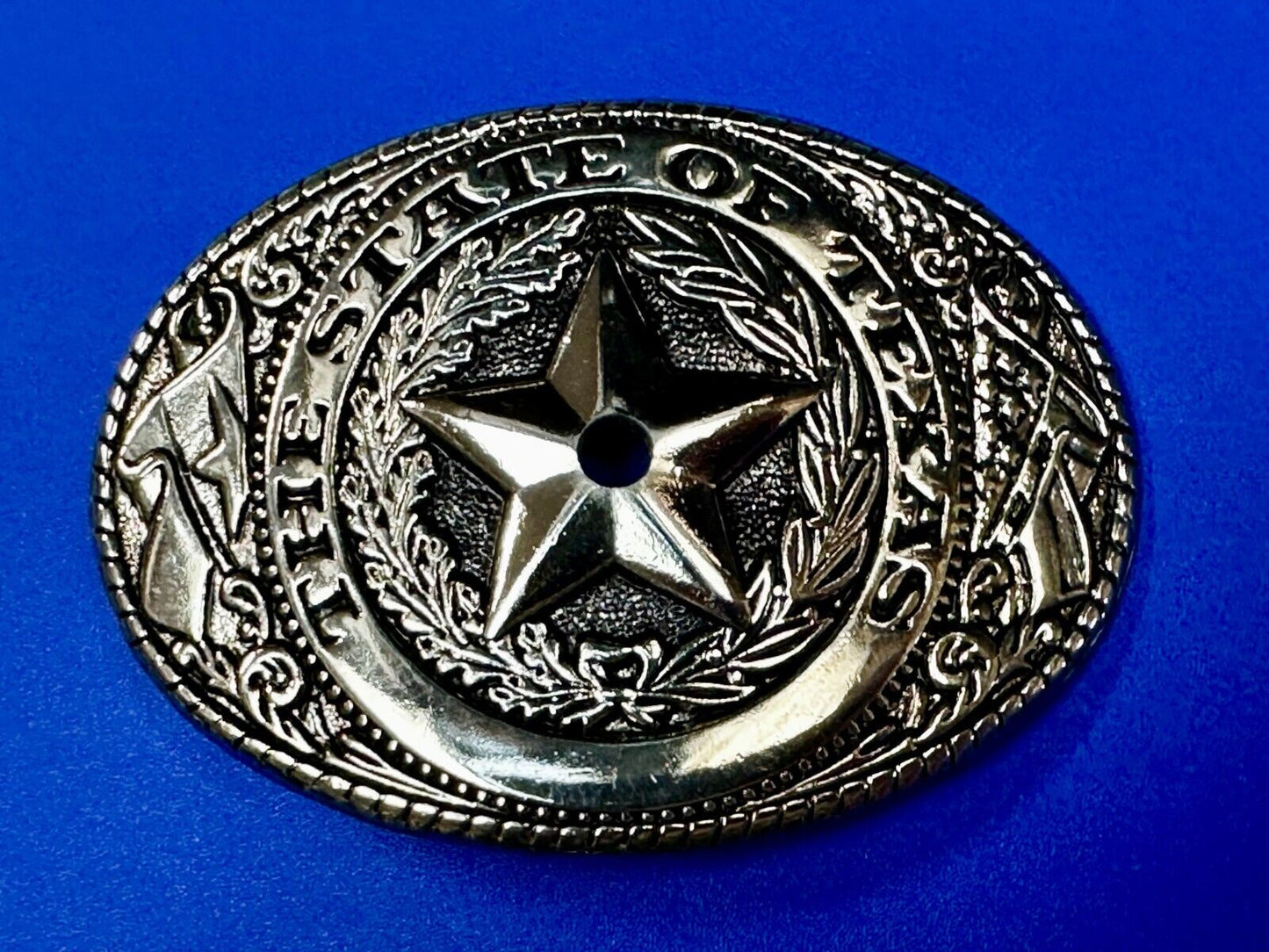 The Great State of Texas - Flag & Star Vintage Belt Buckle - LG HOLE IN CENTER