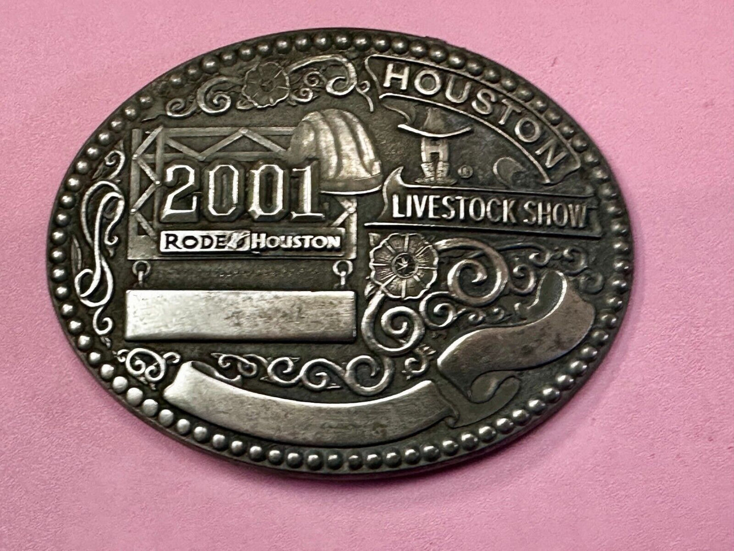 2001 Houston Rodeo & Livestock Show Texas Blank Trophy Ribbon Belt Buckle