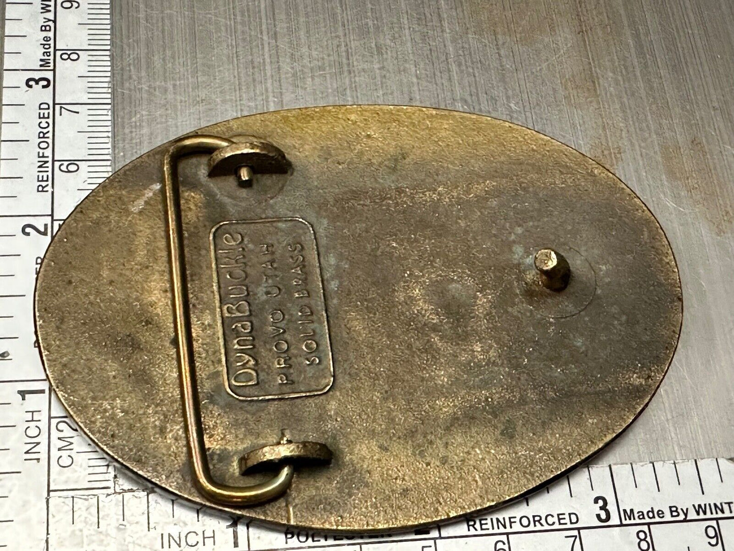 Vintage 1987 TIC Chimney Creek Gold Project Safety award brass belt buckle
