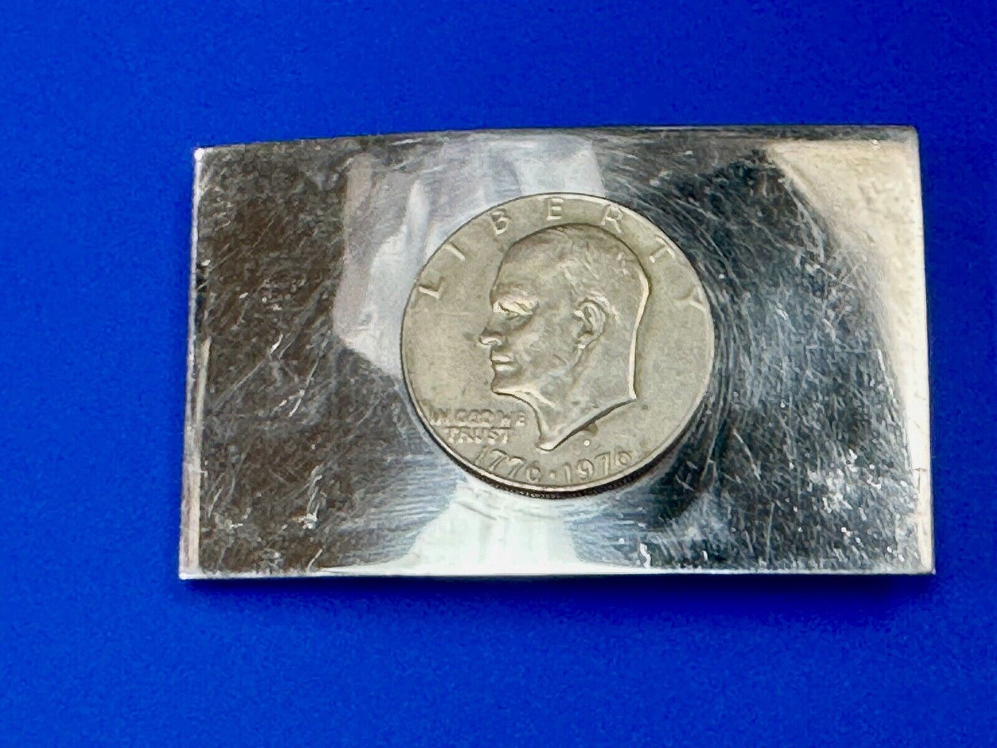 Vintage Bicentennial 1976 Liberty coin collectors artisan reflective belt buckle