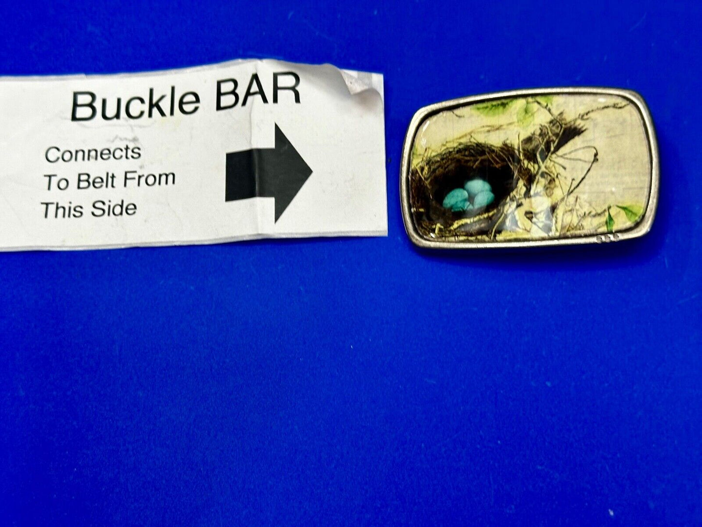 Birds Nest Blue Egg Art Inspired Nature Scene Rectangular Vintage Belt Buckle