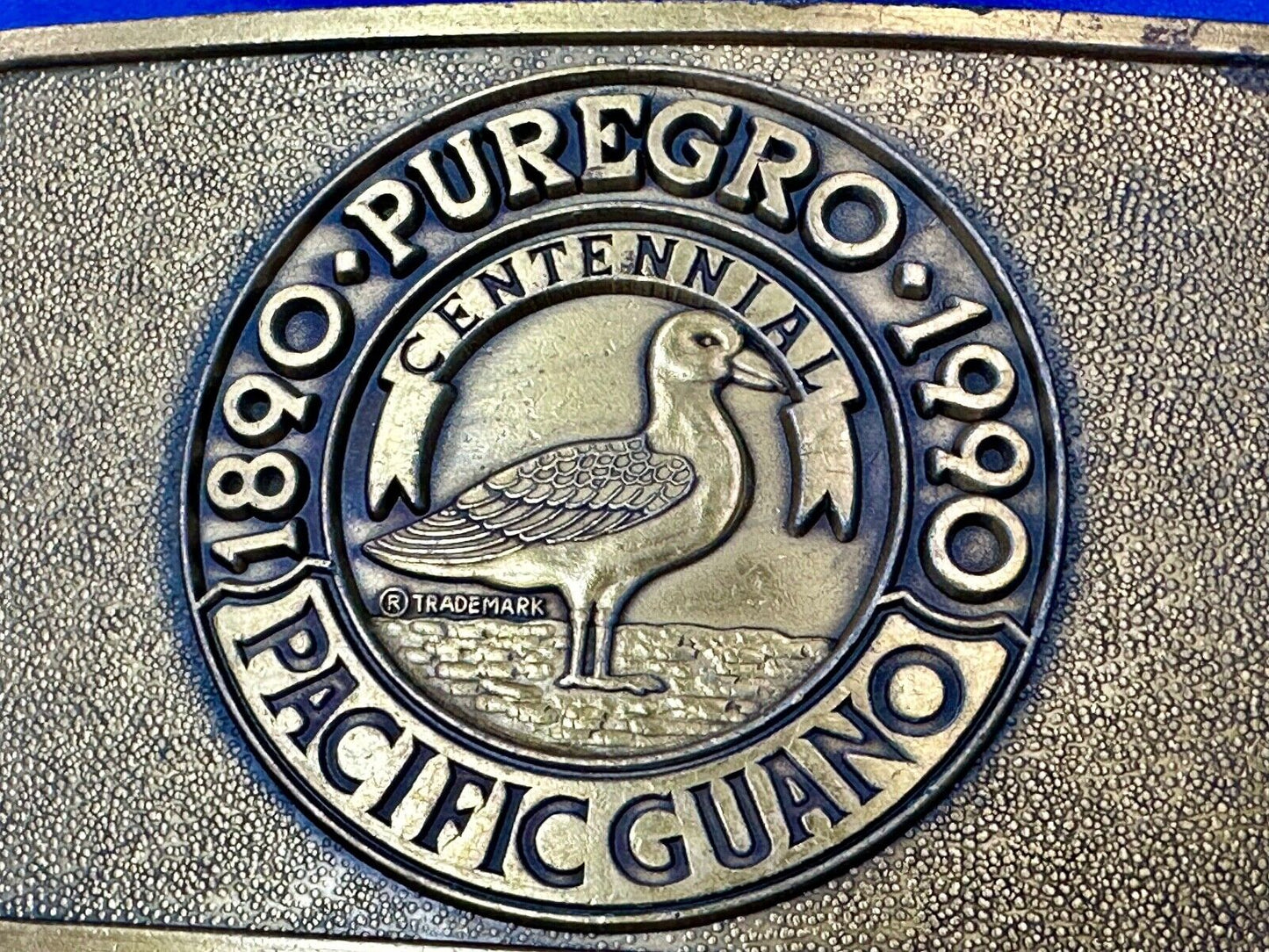 1990 Puregro Pacific Guano Centennial Celebration vintage belt buckle