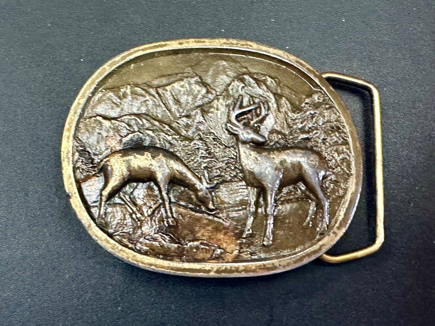 Vintage Doe and Buck / Deer Vintage E-97 Indiana Metal Craft belt buckle