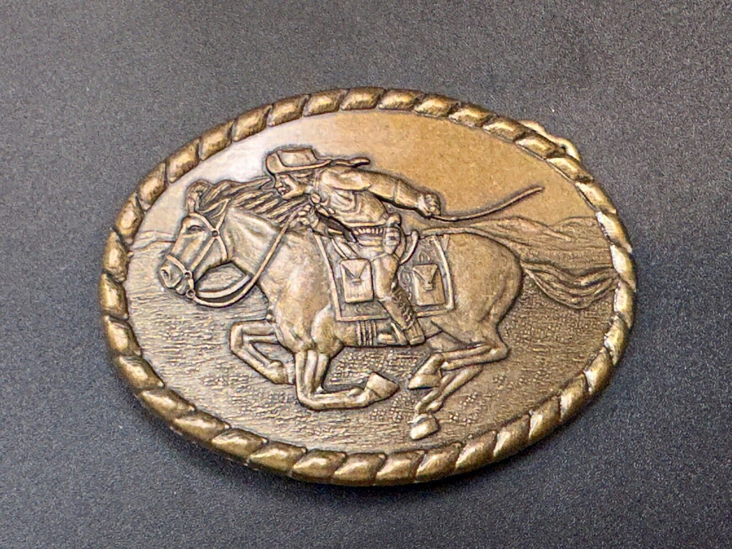 Vintage 1981 Mervyn's Pony Express Rider Brass Belt Buckle Western Belt Buckle