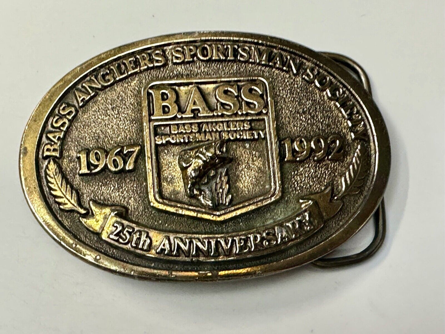1992 BASS Bass Anglers Sportsman Society Fishing 25th Anniversary belt buckle