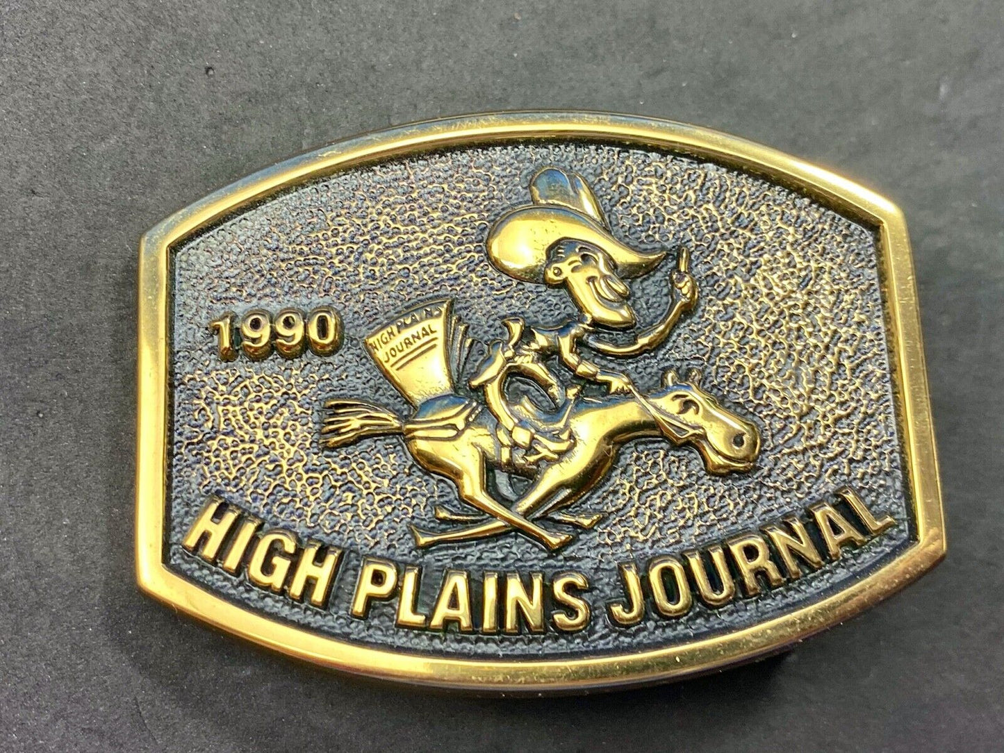 Vintage 1990 High Plains Journal Belt Buckle Cowboy Horse Newspaper by BTS