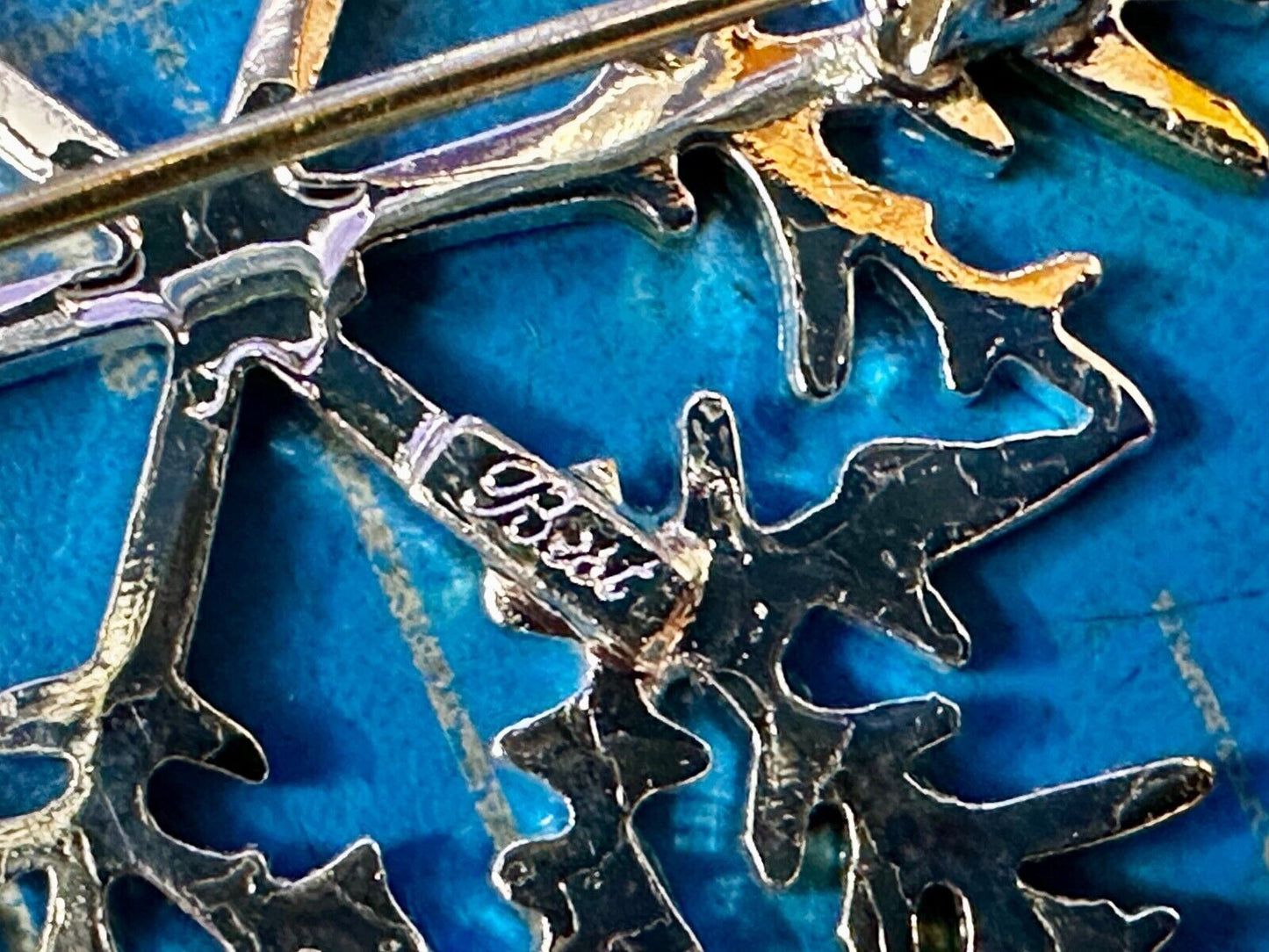 Beautiful Snowflake Cutout Silver Gold Tone Brooch Pin Signed by Best