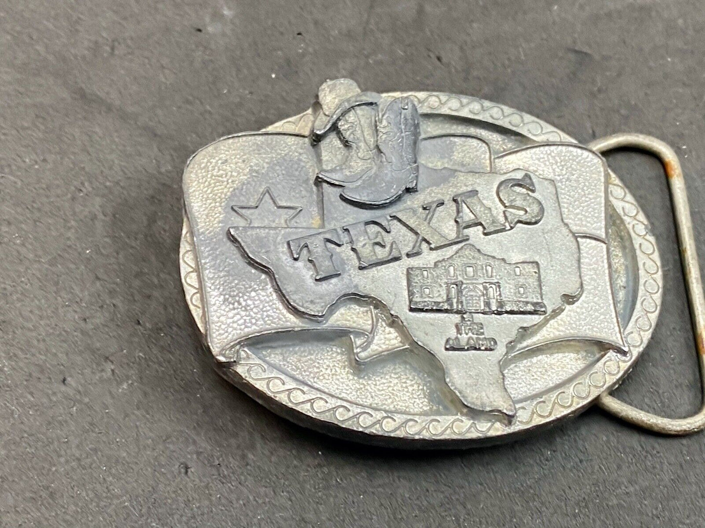 Vintage 1991 C&J Inc TEXAS state boots and hat belt buckle