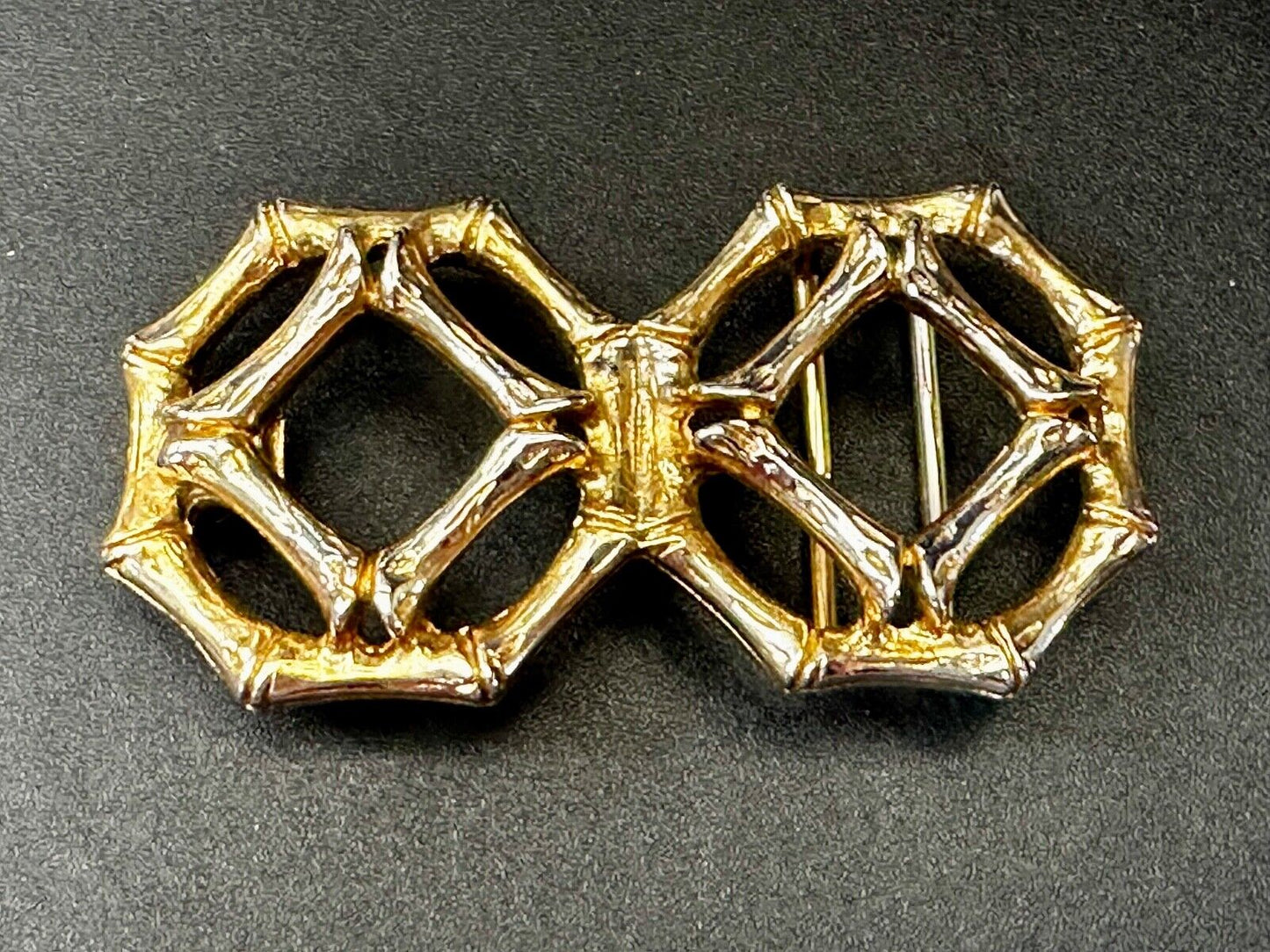 Bamboo Pattern Design See Through 3" wide Gold Tone Vintage Belt Buckle