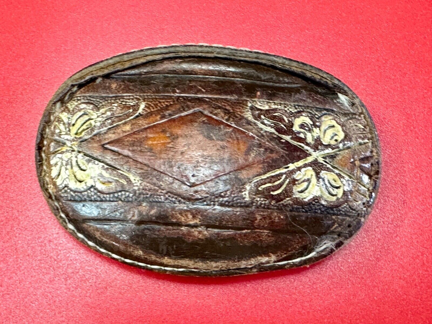 Vintage Cow Hyde Hand finished oval leather belt buckle