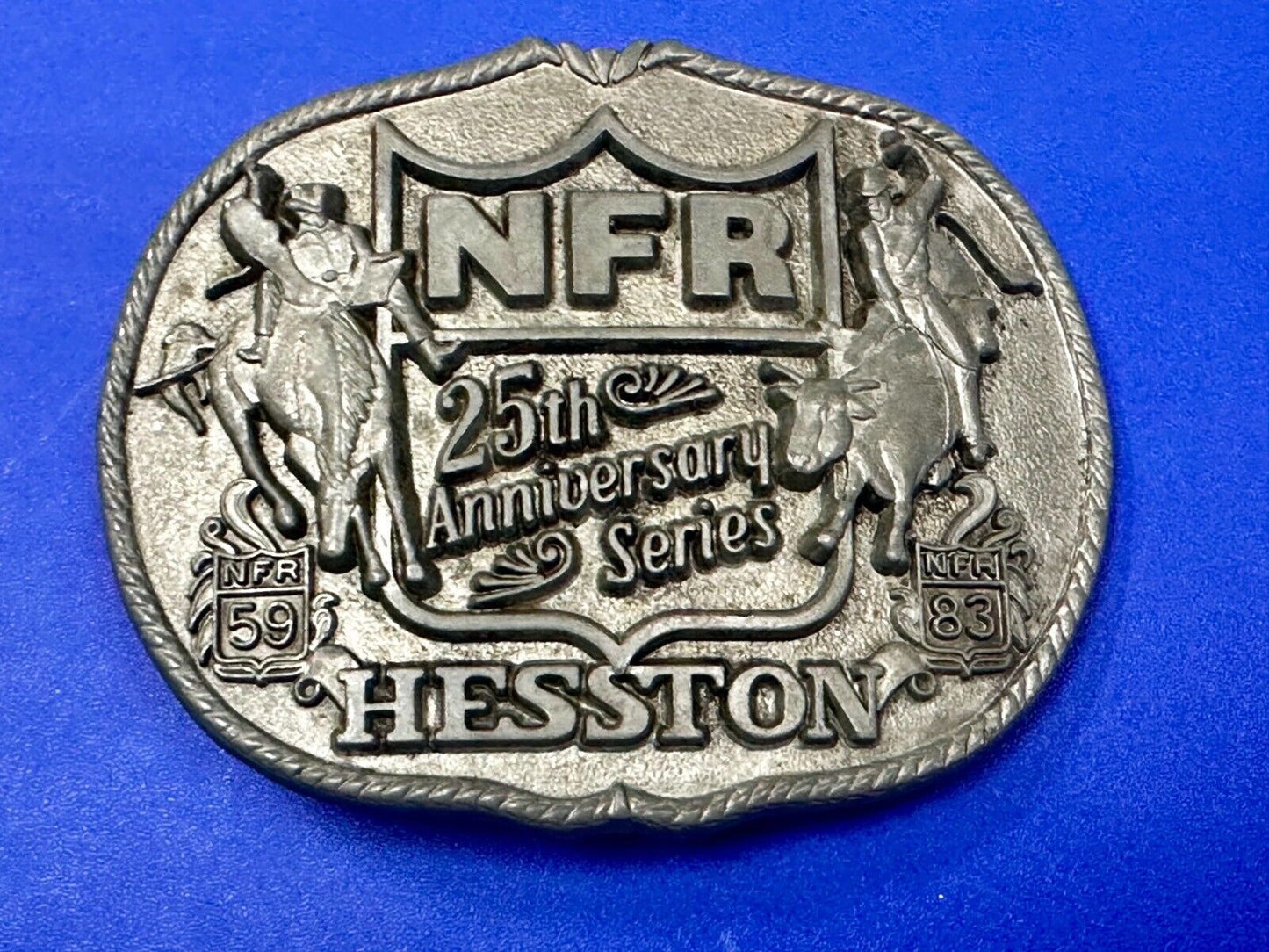1983 25th Anniversary Hesston NFR National Finals Rodeo Western Belt Buckle