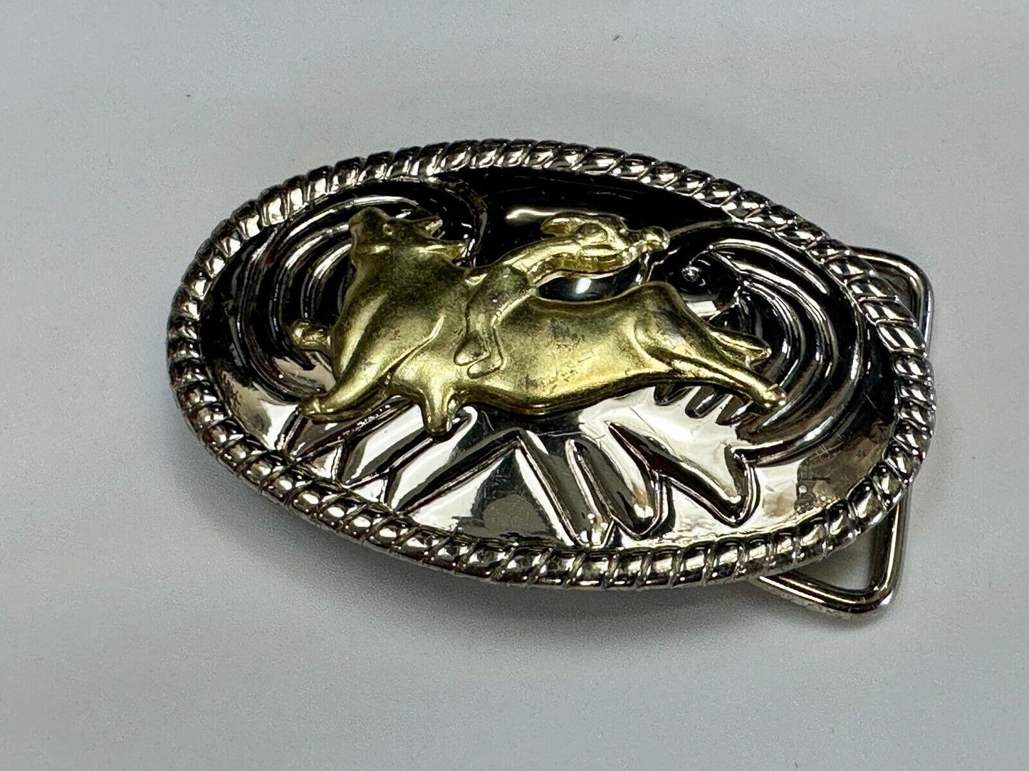 Vintage Cowboy Saddle Bronc western two tone oval belt buckle