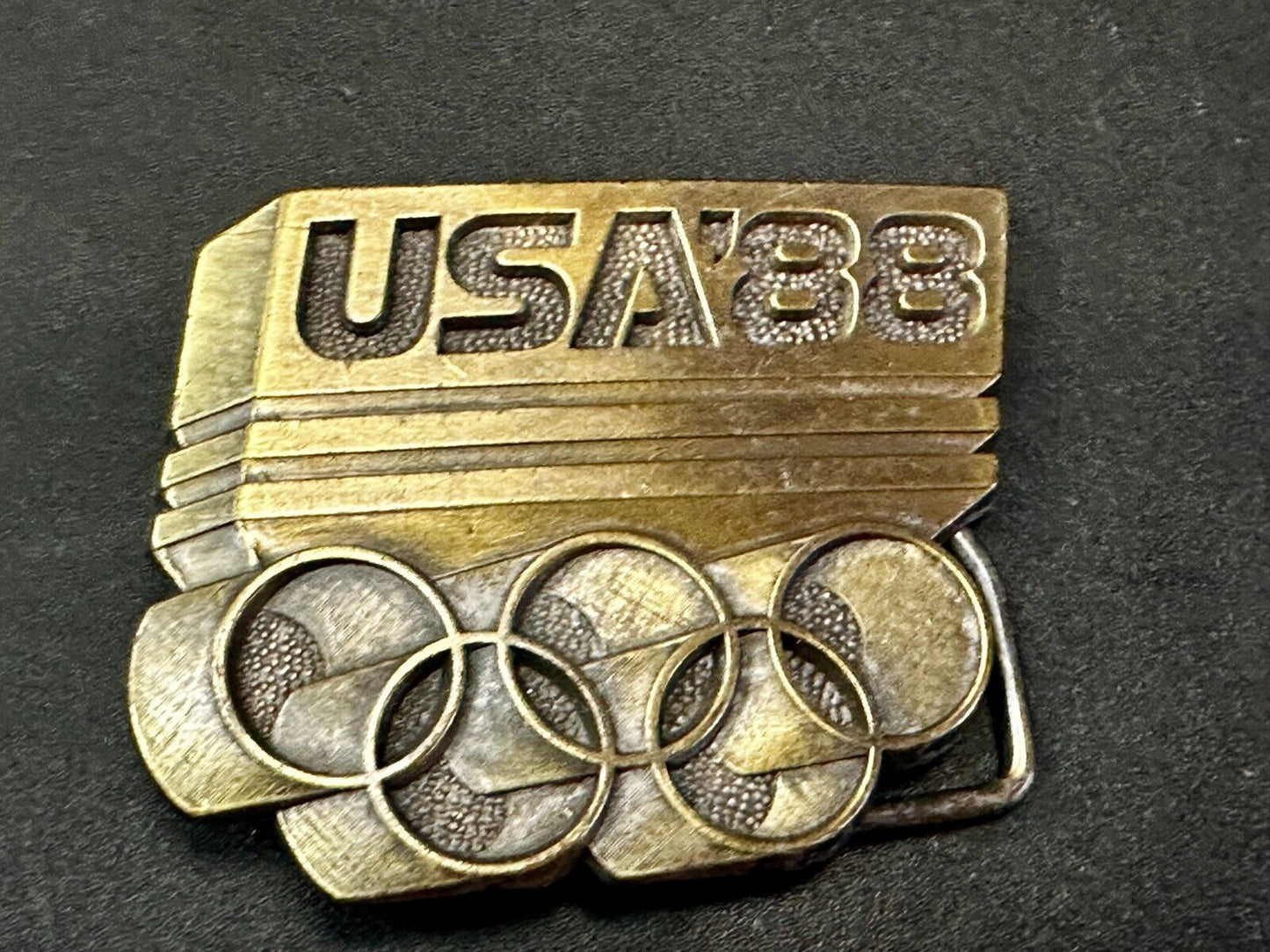 USA 1988 Olympic Games 5 Ring Emblem Commemorative Vintage Belt Buckle