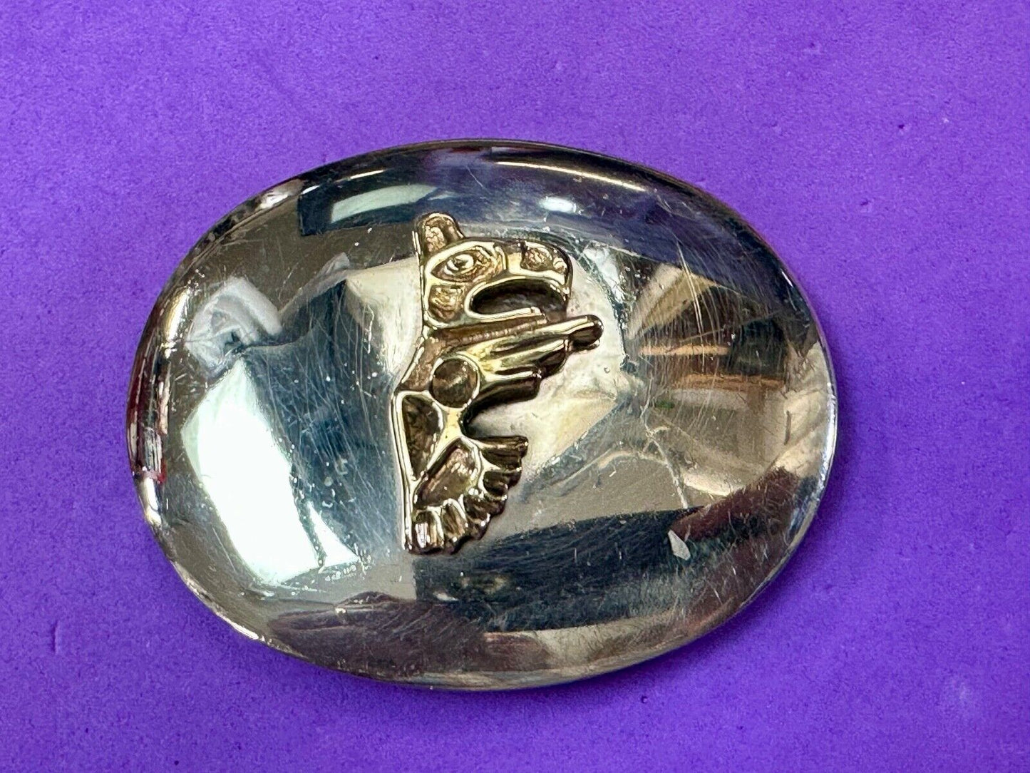 Tlingit Eagle One of a Kind German Silver & Nuragold 10K Gold Navajo belt buckle