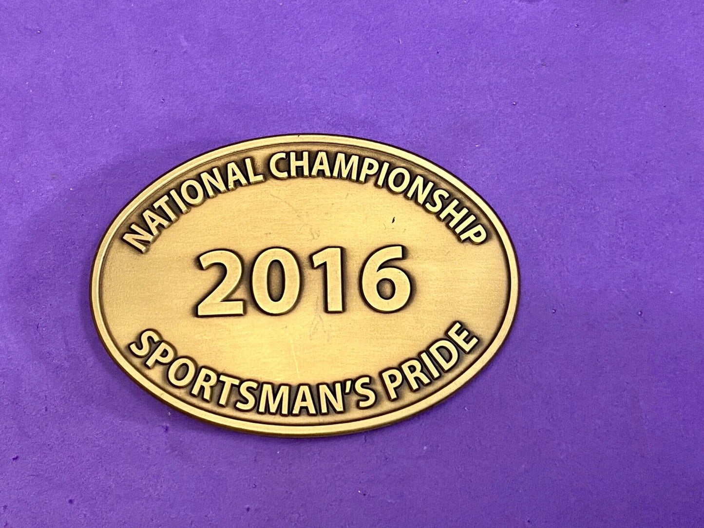 2016 National Championship Sportsman's Pride Gold Tone Oval Belt Buckle