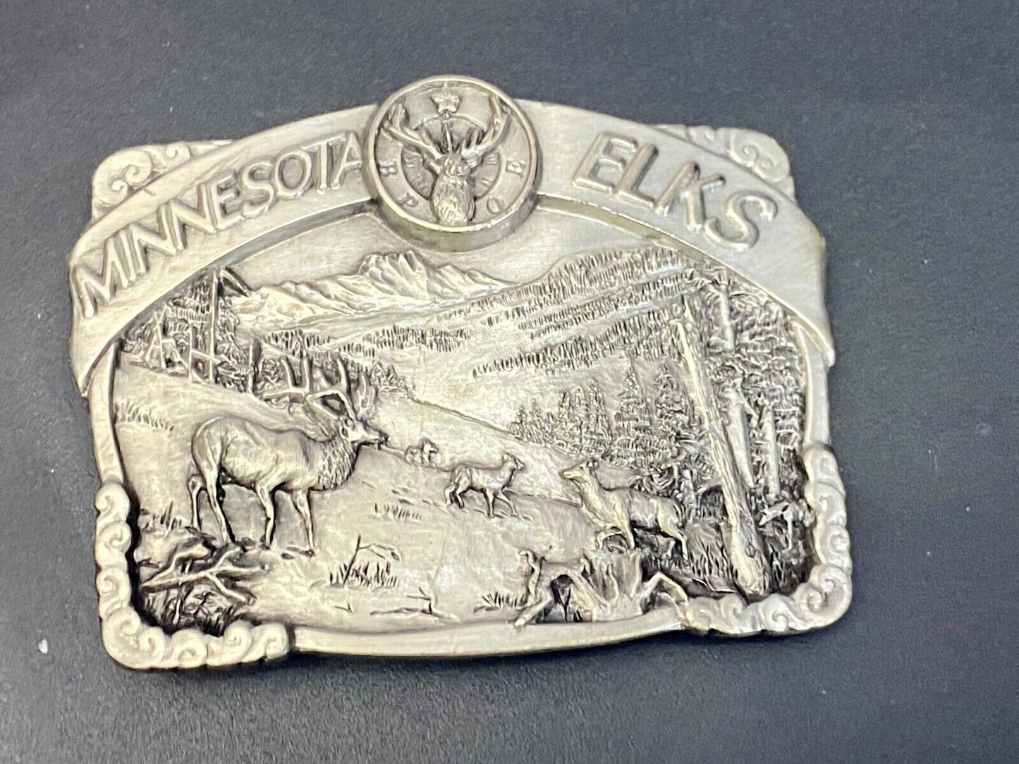 Vintage 1985 The Great State of Minesota - Elks club commemorative belt buckle