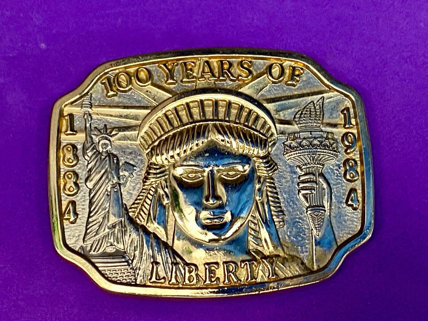 Vintage 1984 Patriotic Lady Liberty 100 Years Of Liberty Collection Belt Buckle
