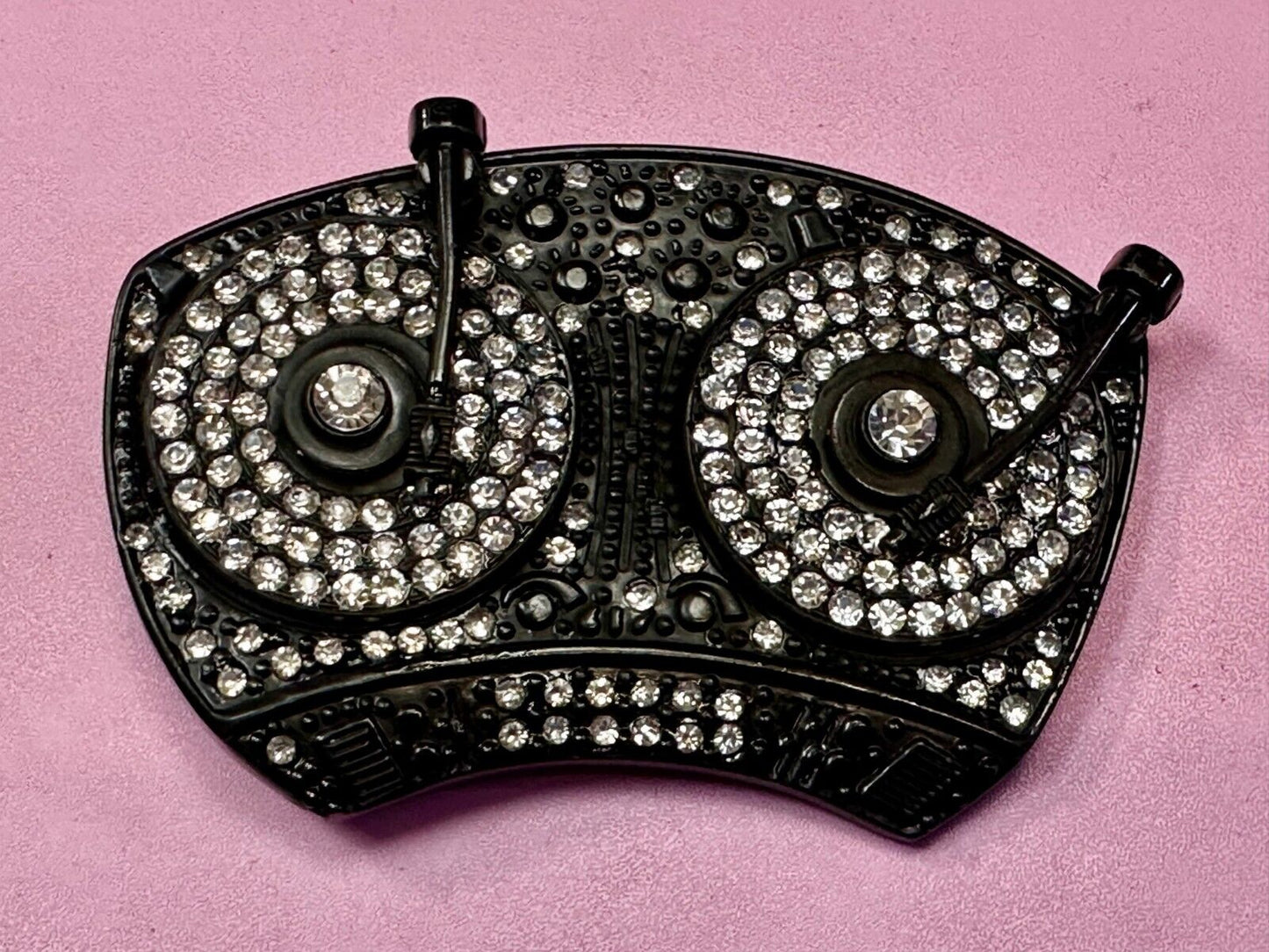 Spinner DJ Turntables Record Player Rhinestone Accented Turning Belt Buckle