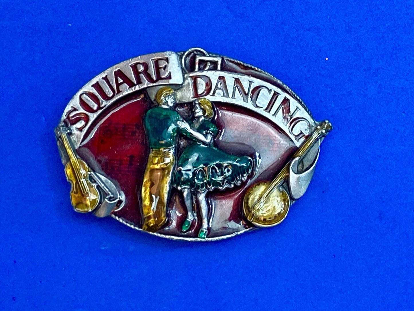 Vintage 1980'S Romantic Couple Square Dancing Music Belt Buckle By Siskiyou