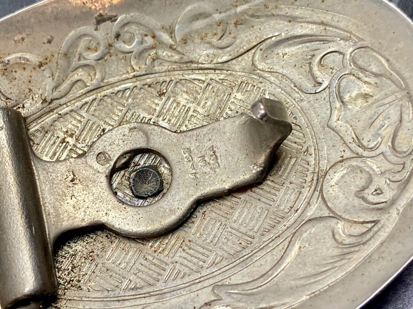 USA Made vintage western covered wagon engraved mixed metal belt buckle