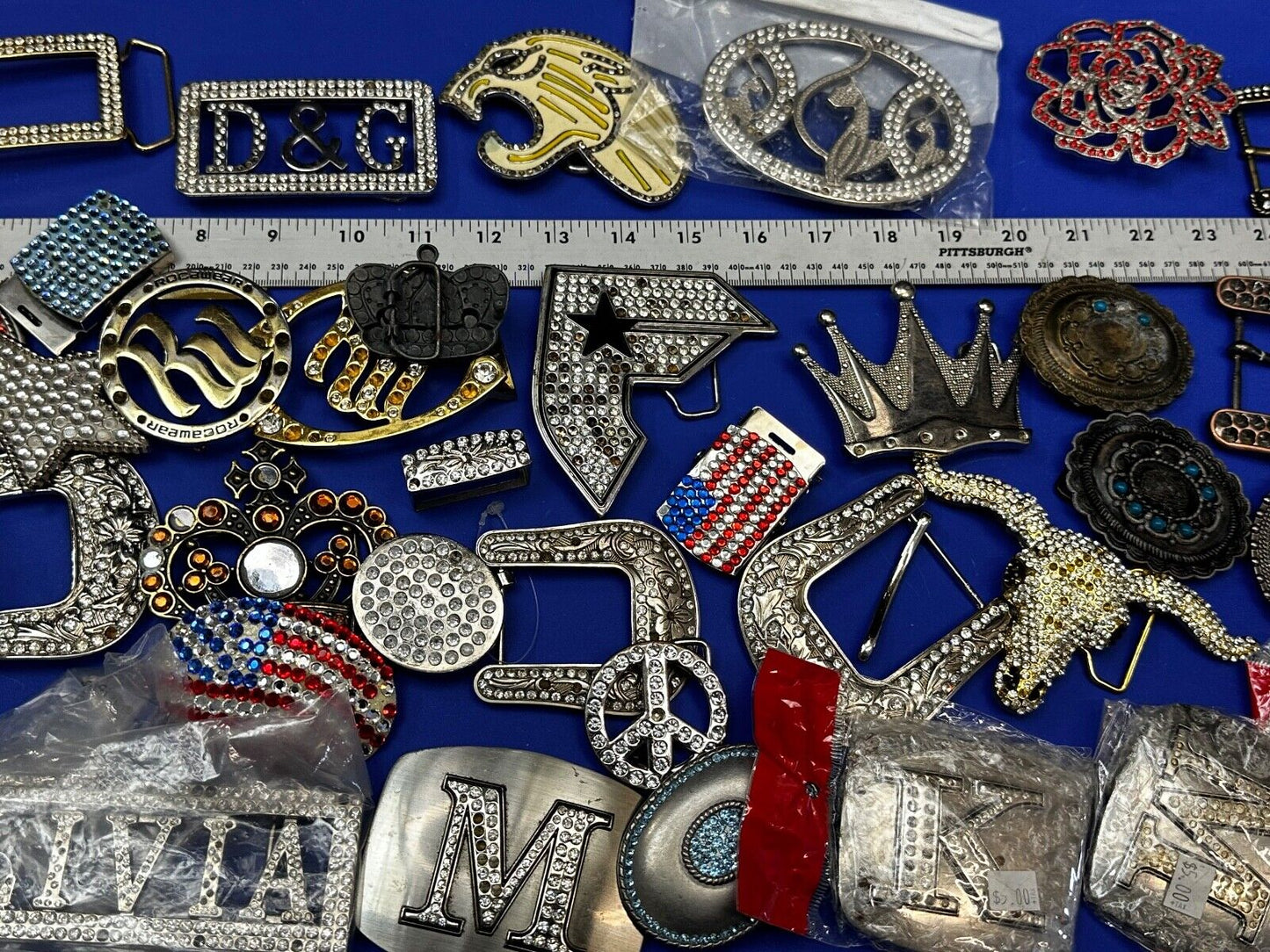 34 Bulk Lot Junk Drawer Grab Bag to REPAIR Belt Buckle - Missing Rhinestone's