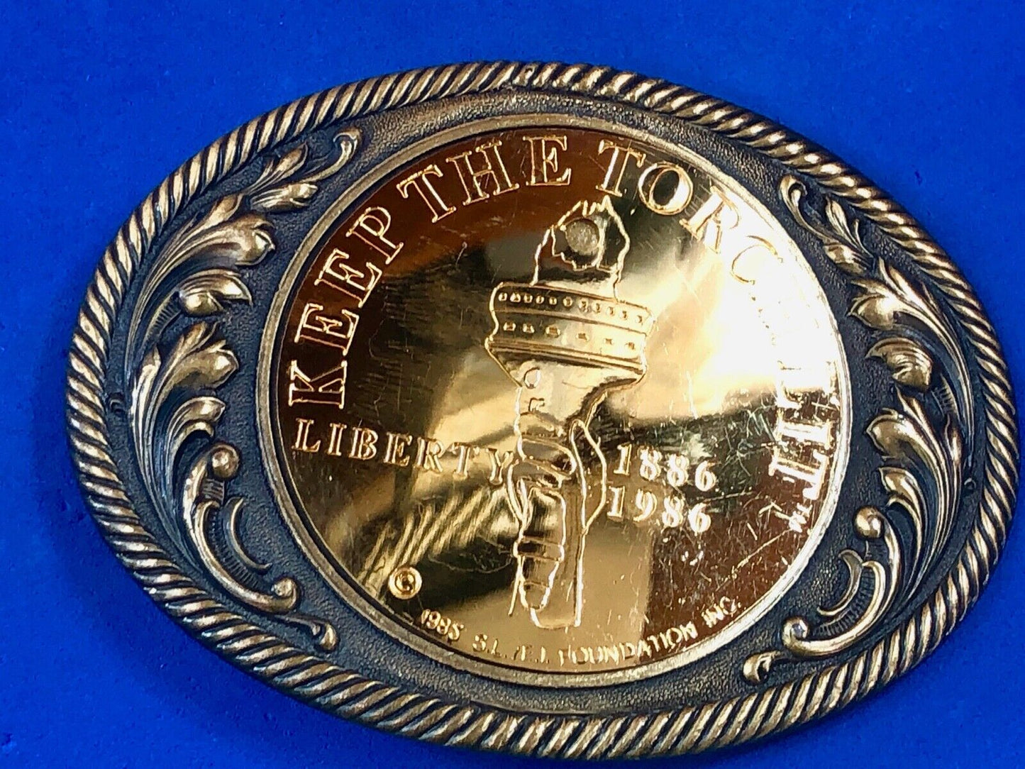 Vintage Coin Centerpiece Western Belt Buckle - Keep the torch lit - American
