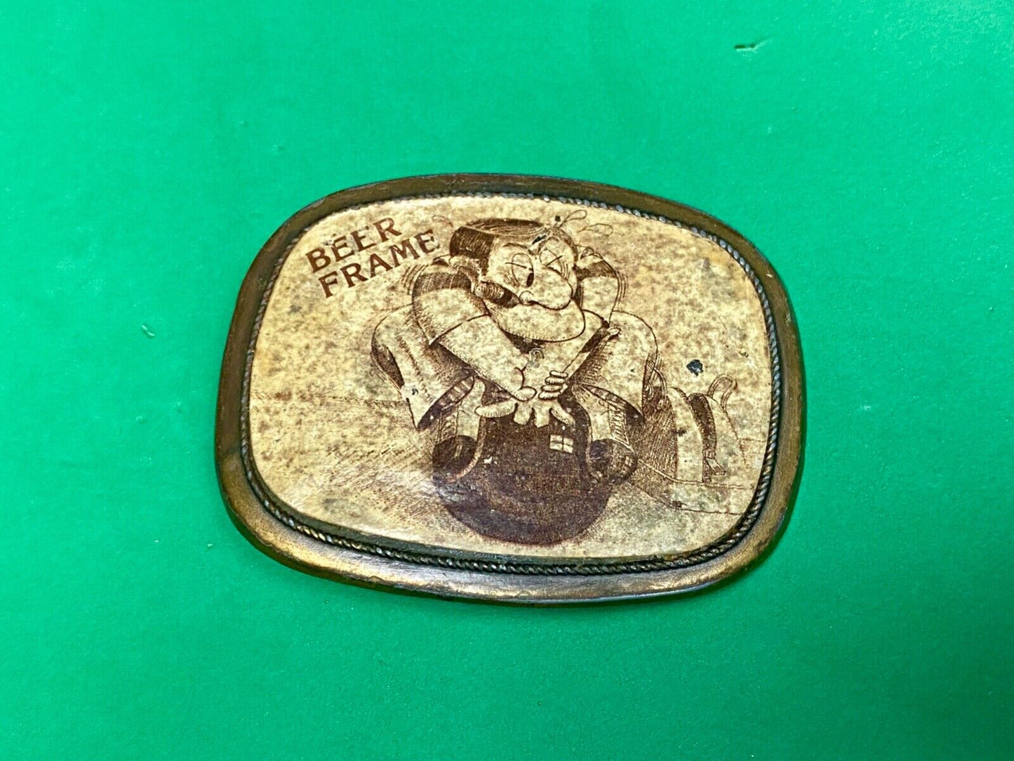 Beer Frame Bowling Novelty Cartoon Drawing Vintage Belt Buckle