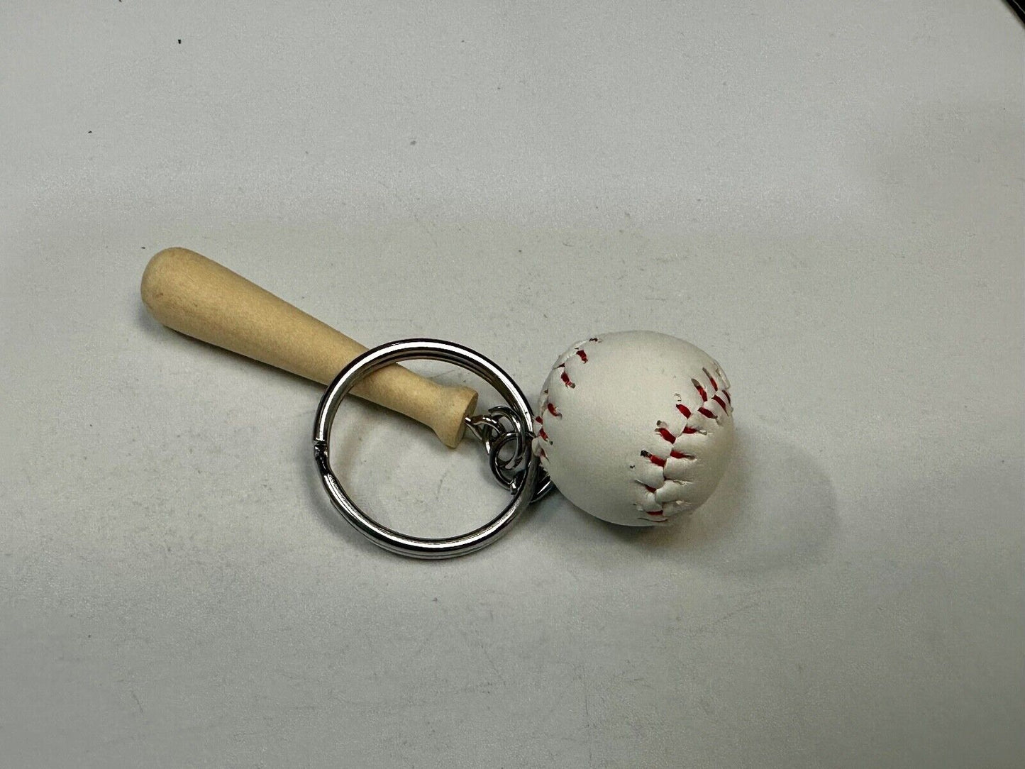 Baseball Lovers Wood Bat and Ball Keychain, Key Chain Ring