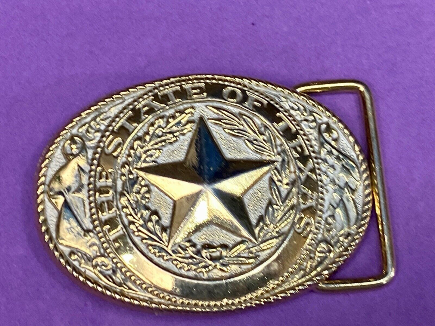 The Great State Of Texas Star Commemorative Gold & Cream Color Belt Buckle