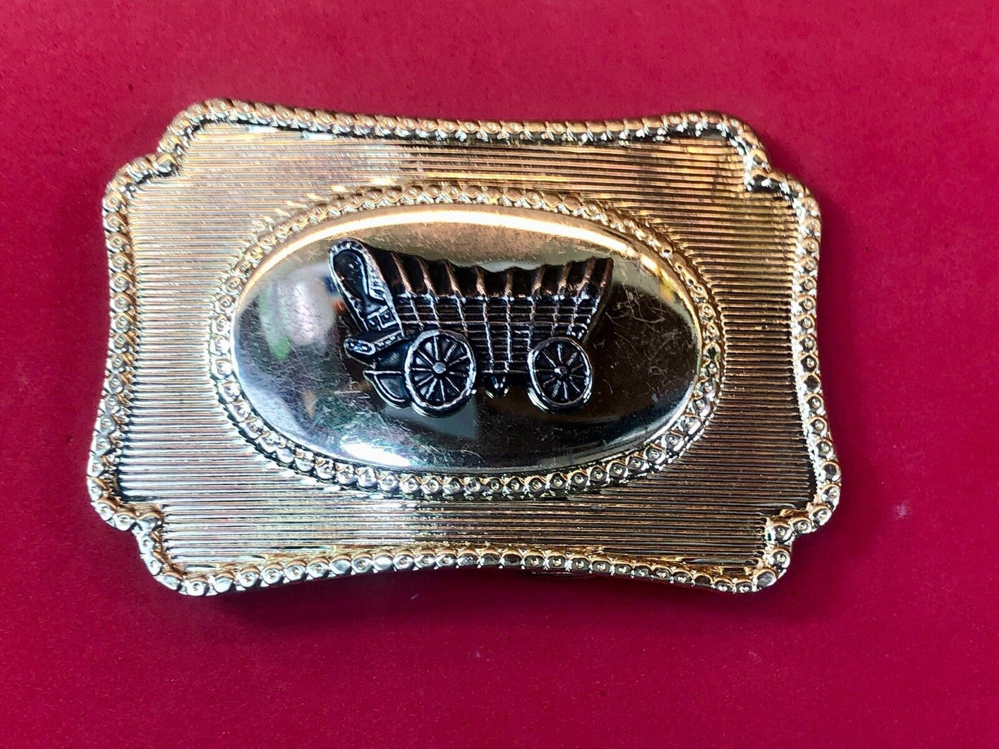 Vintage Covered Wagon Raised Western Belt Buckle