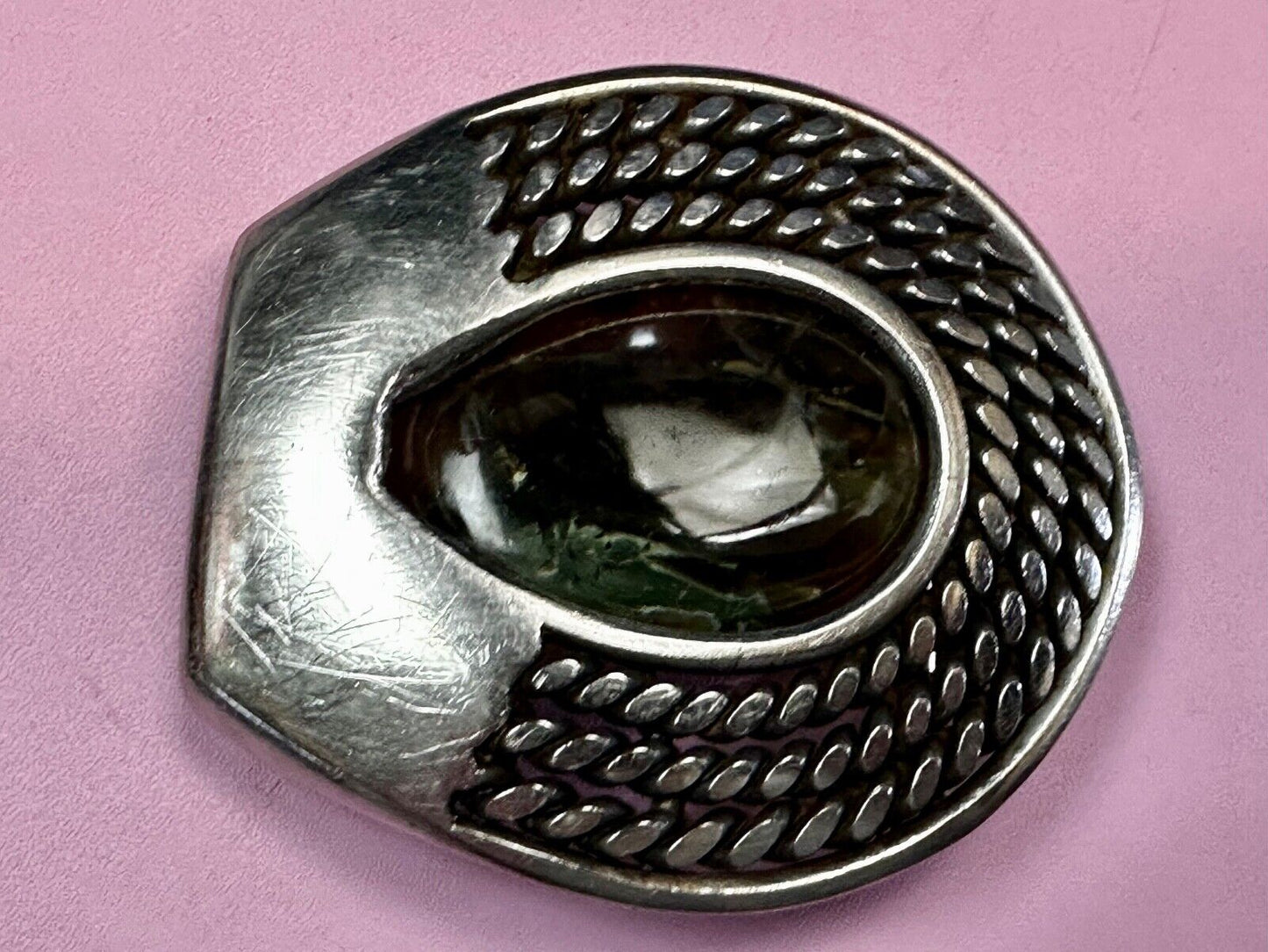 Artisan Centerpiece Green Stone? Ornate Metal Workers / Welders Belt Buckle