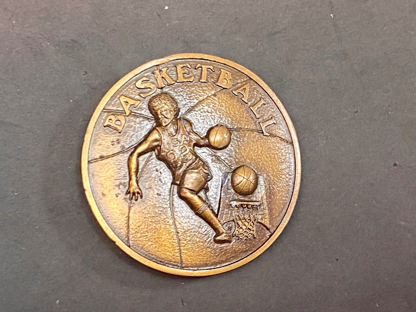 Vintage 1978 Retro Round Basketball Player Belt Buckle By Indiana Metal Craft