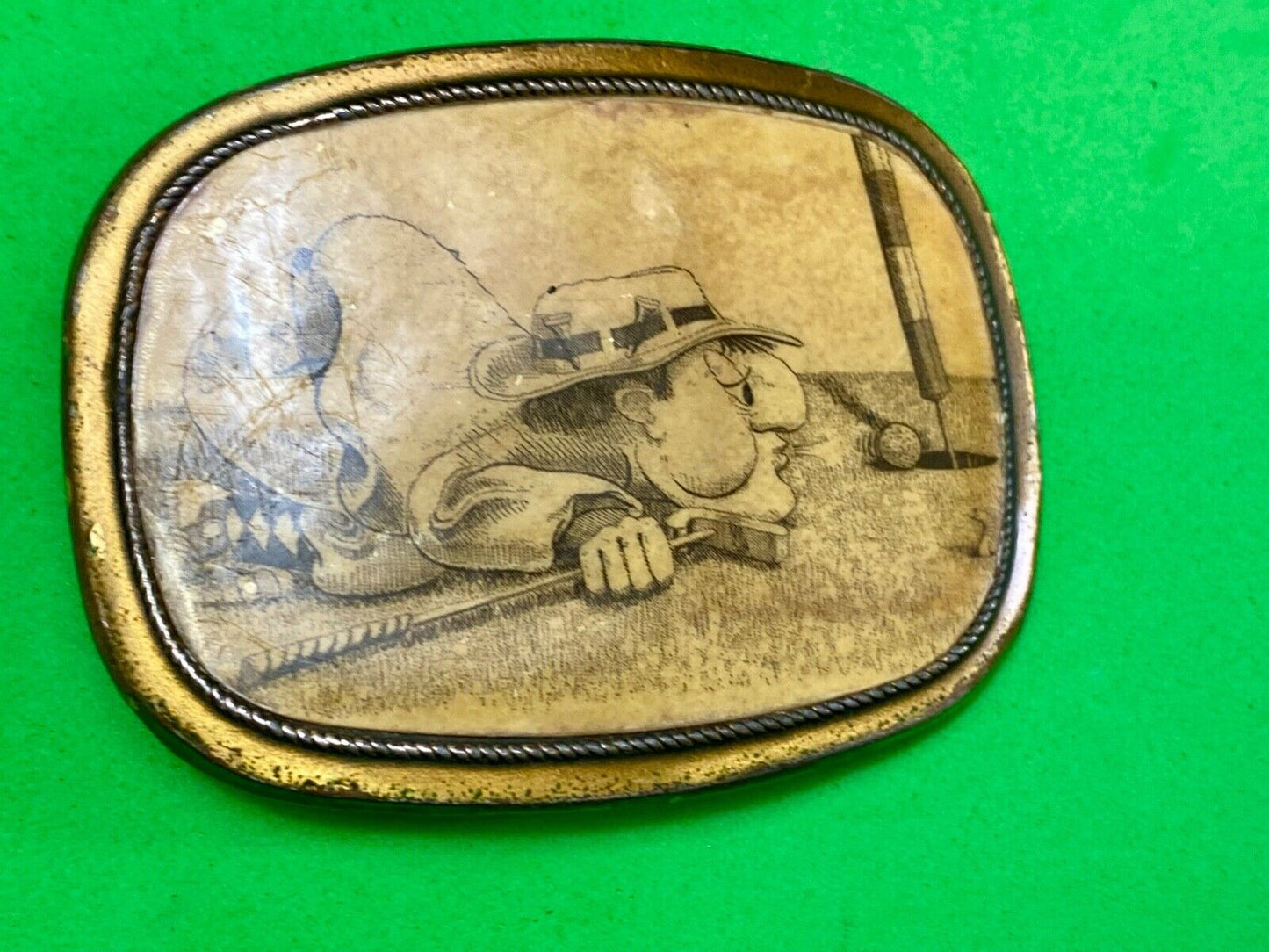 Vintage 1970s Funny Golf Cartoon Comic Metal Belt Buckle