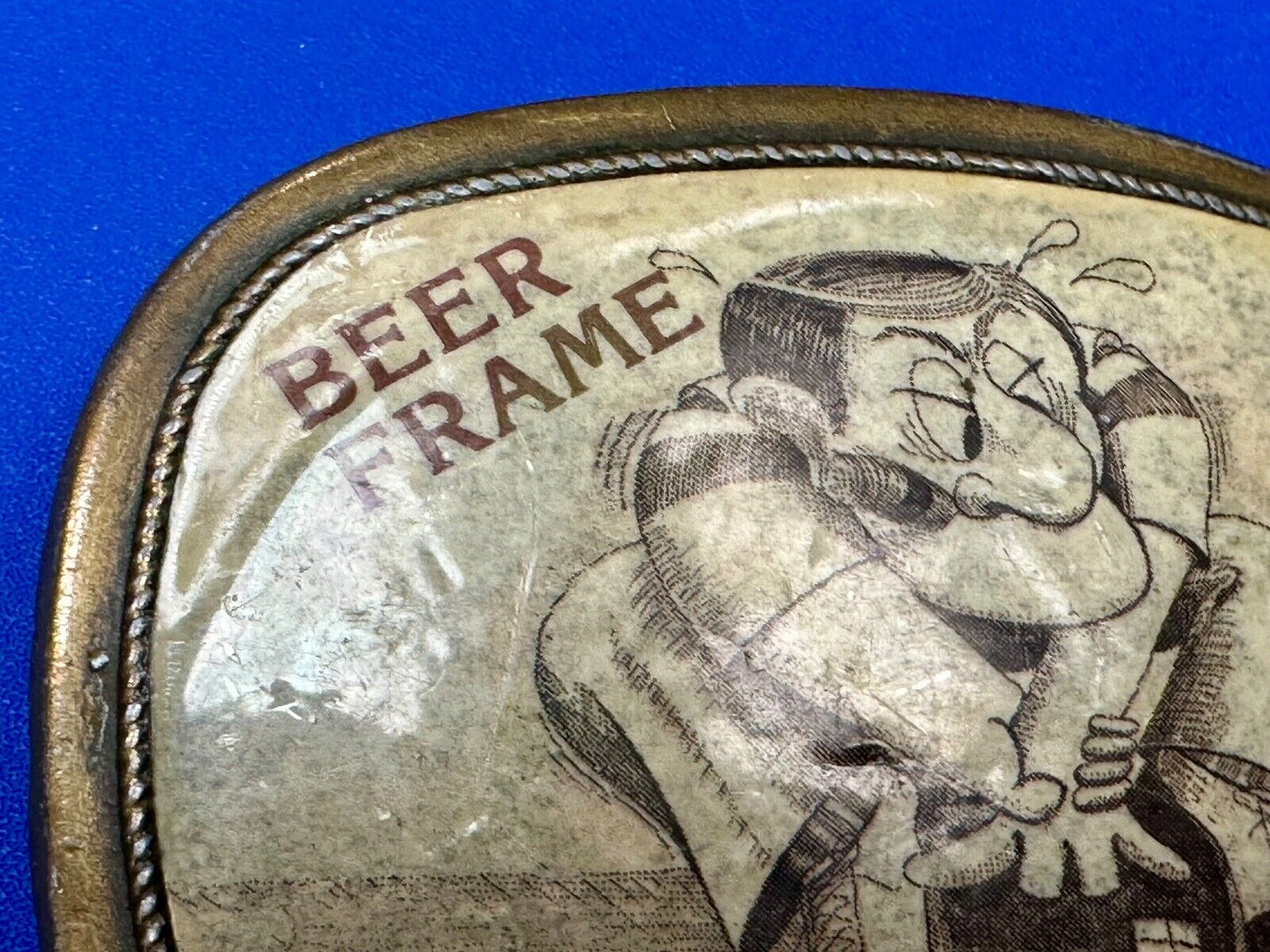 beer frame bowling vintage novelty picture cartoon style belt buckle