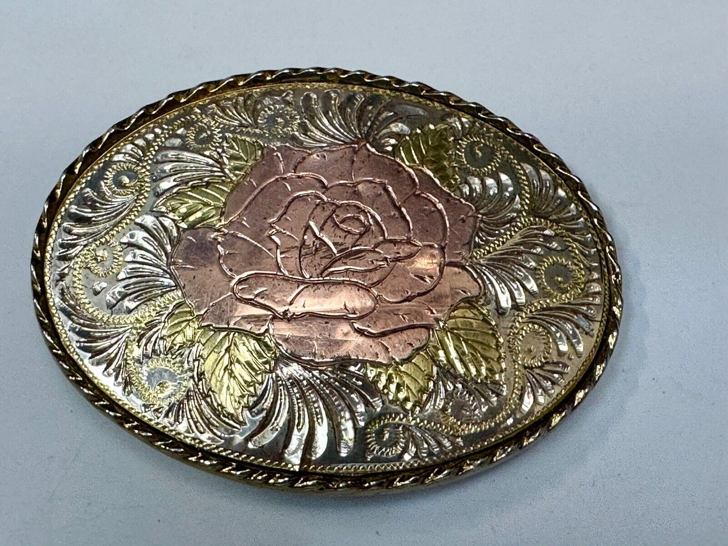 Beautiful Rose - Vintage mixed metal Western flower swirl theme Belt Buckle - W