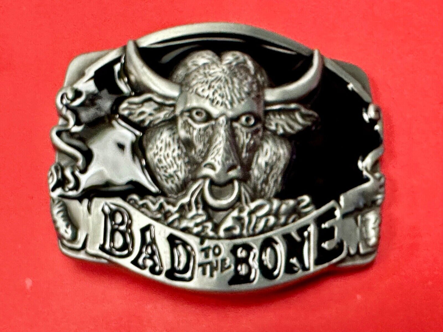 BAD TO THE BONE! RAGING BULL NOVELTY WESTERN RODEO COWBOY'S RIDER BELT BUCKLE